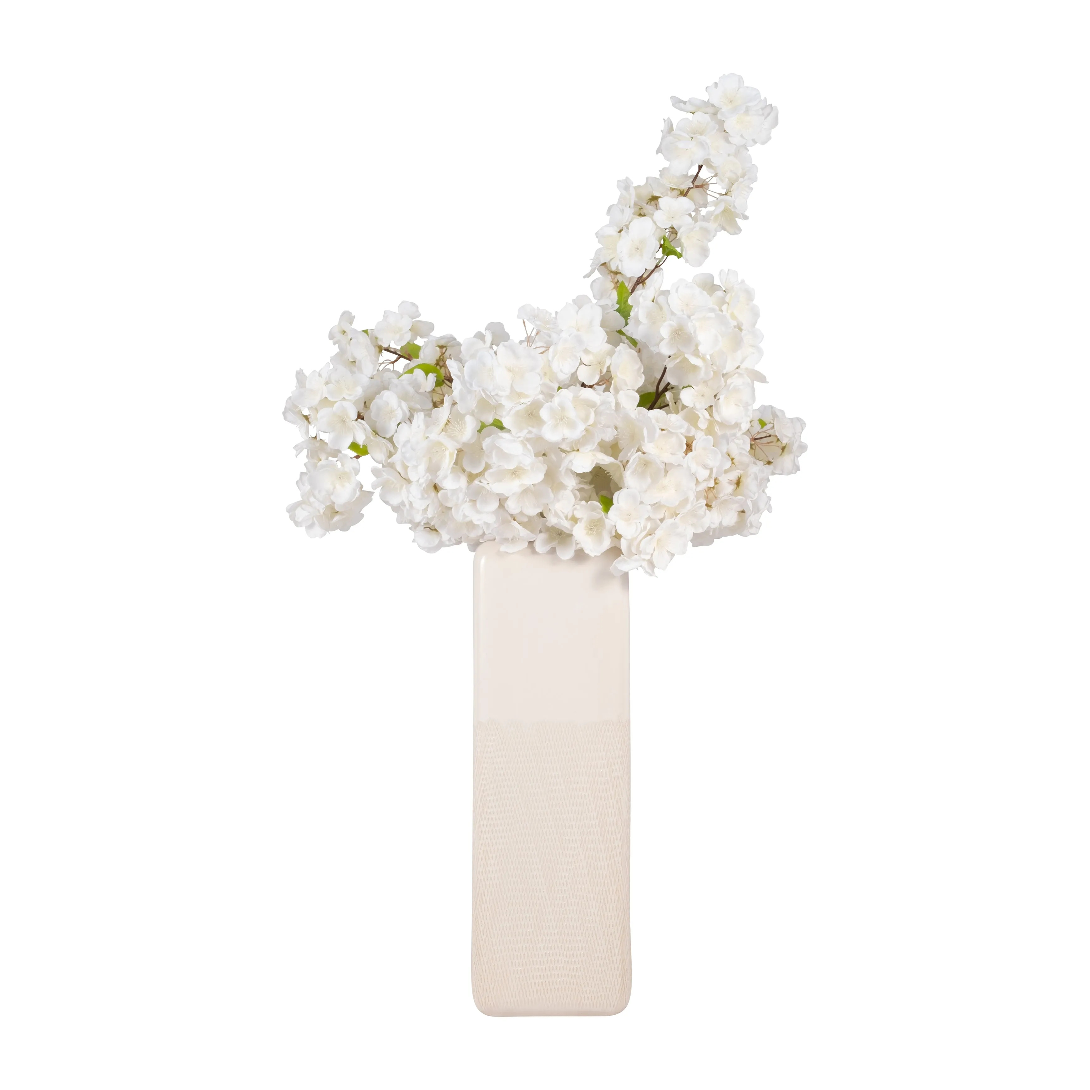 CER, 18" SQUARED GROOVED VASE, IVORY