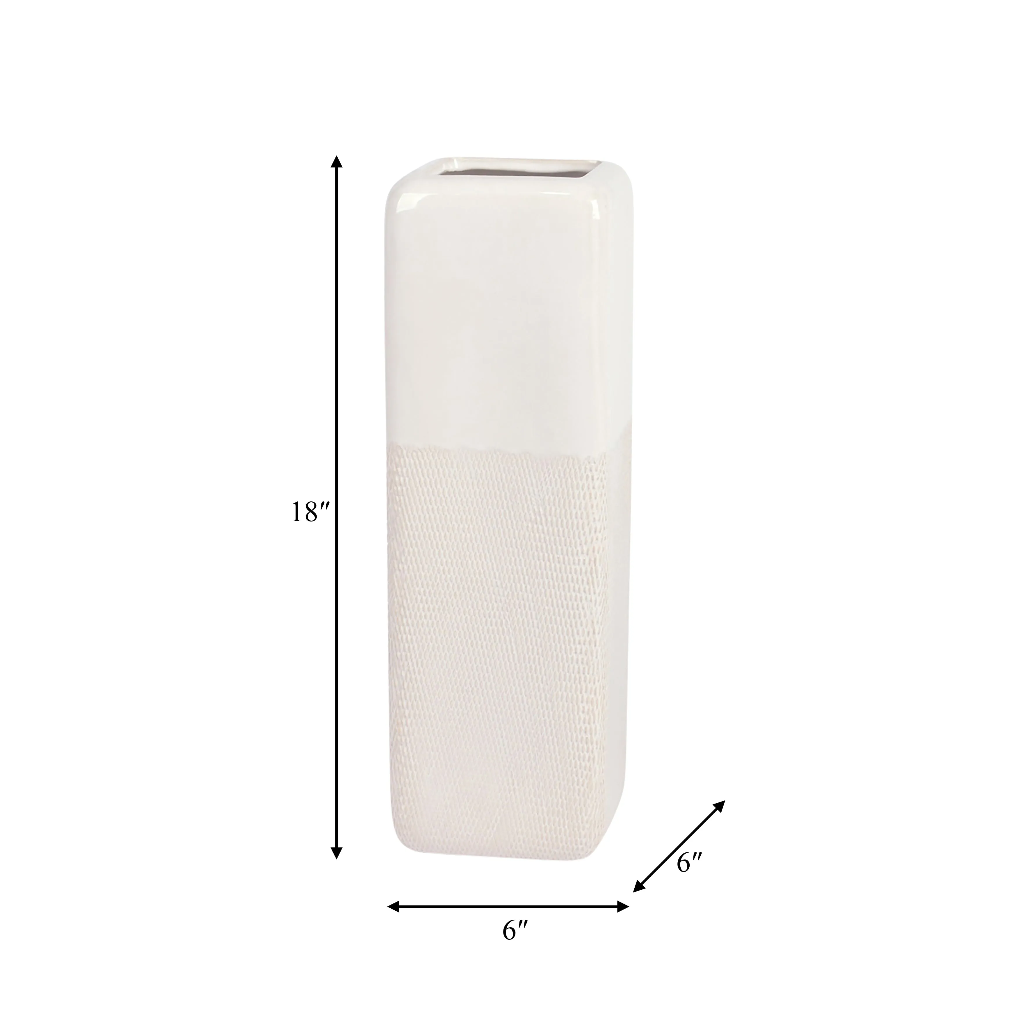 CER, 18" SQUARED GROOVED VASE, IVORY