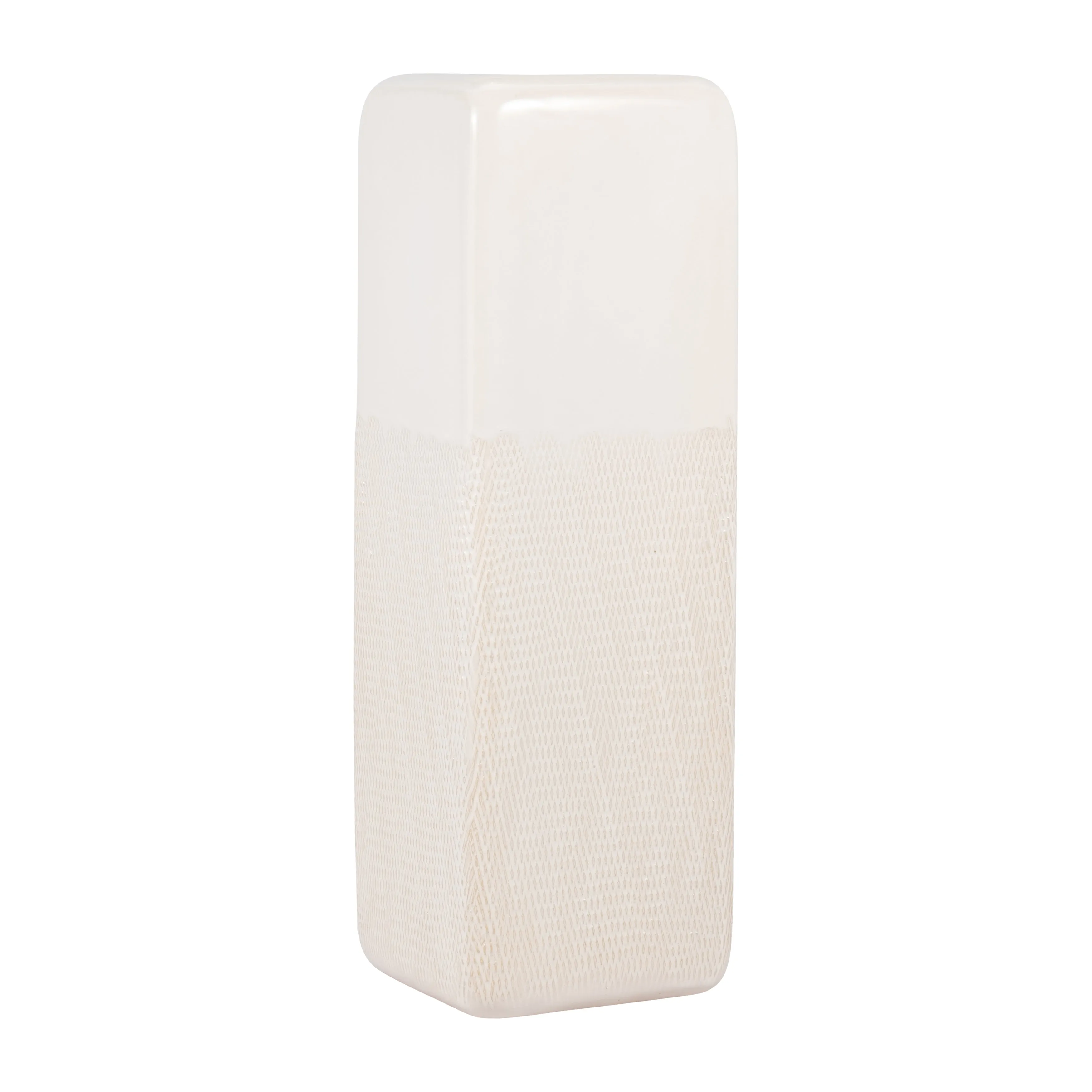 CER, 18" SQUARED GROOVED VASE, IVORY