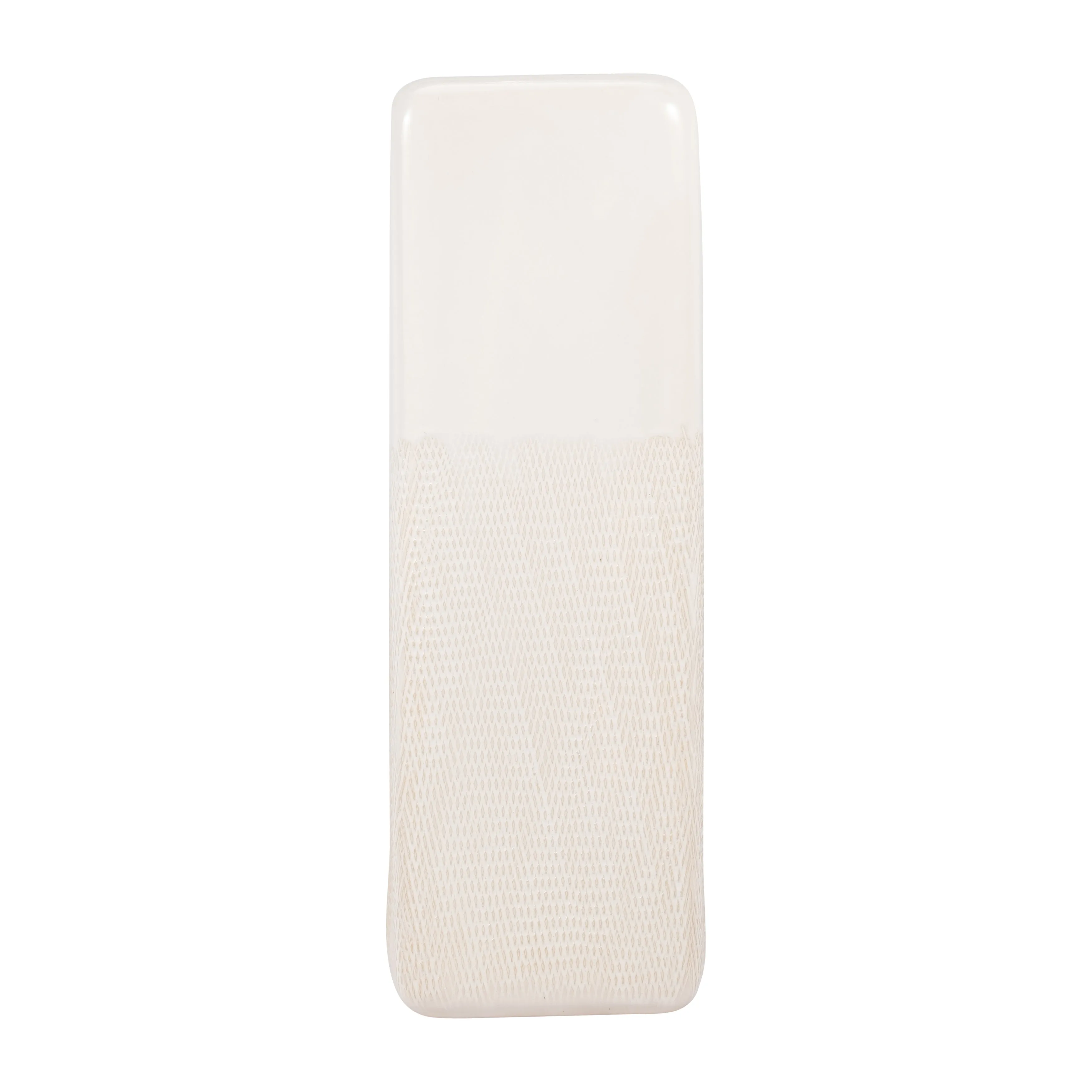 CER, 18" SQUARED GROOVED VASE, IVORY