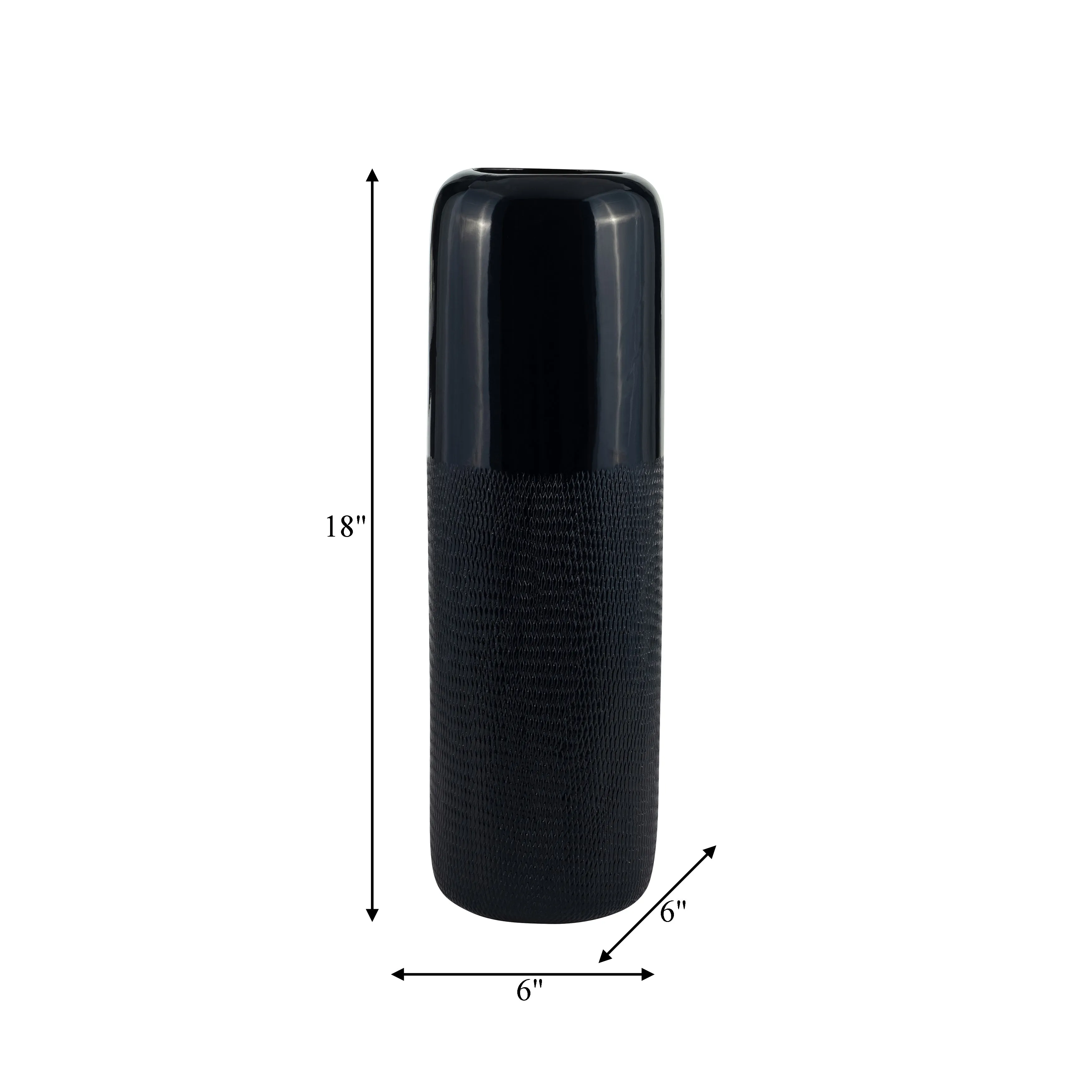 CER, 18"H GROOVED VASE, NAVY BLUE