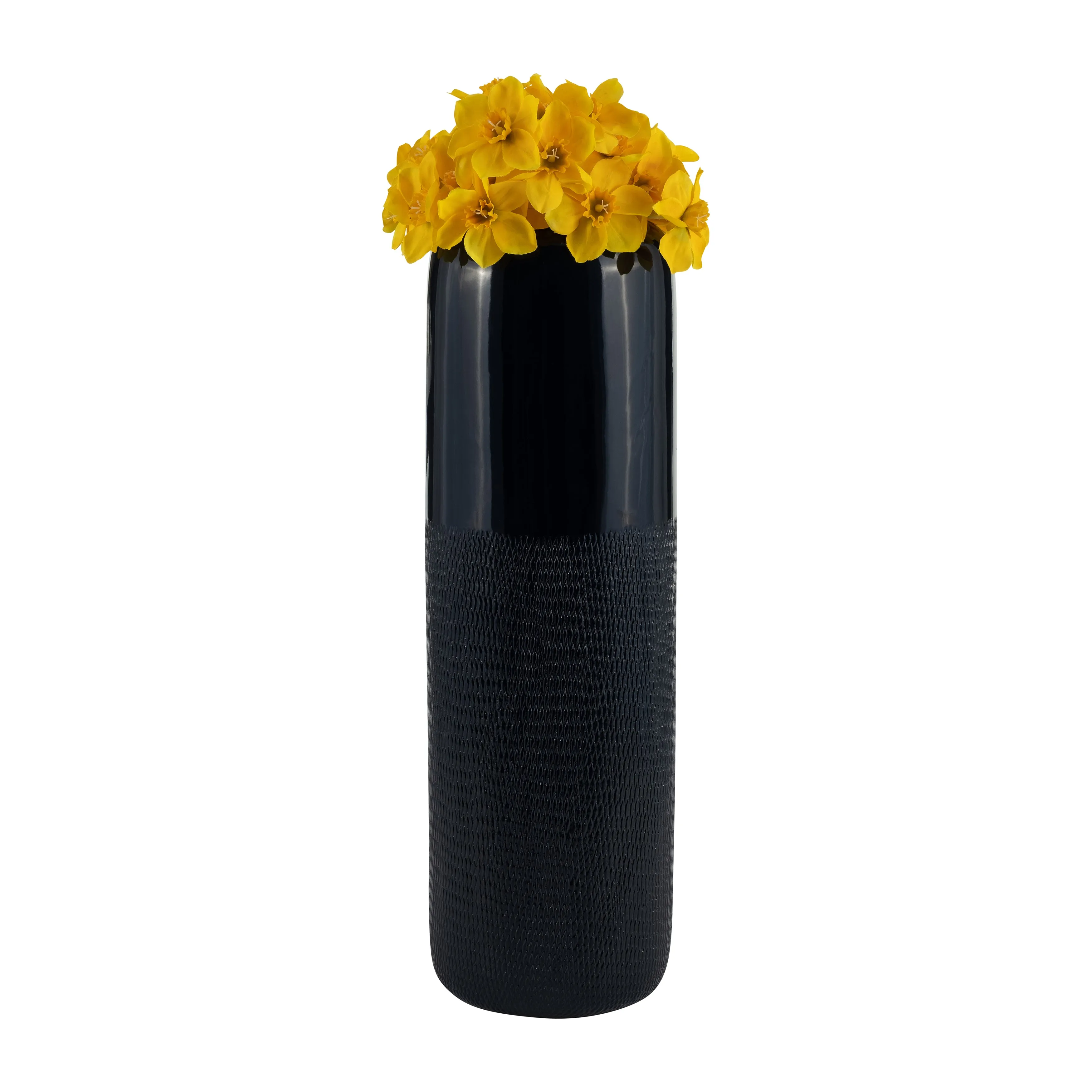CER, 18"H GROOVED VASE, NAVY BLUE