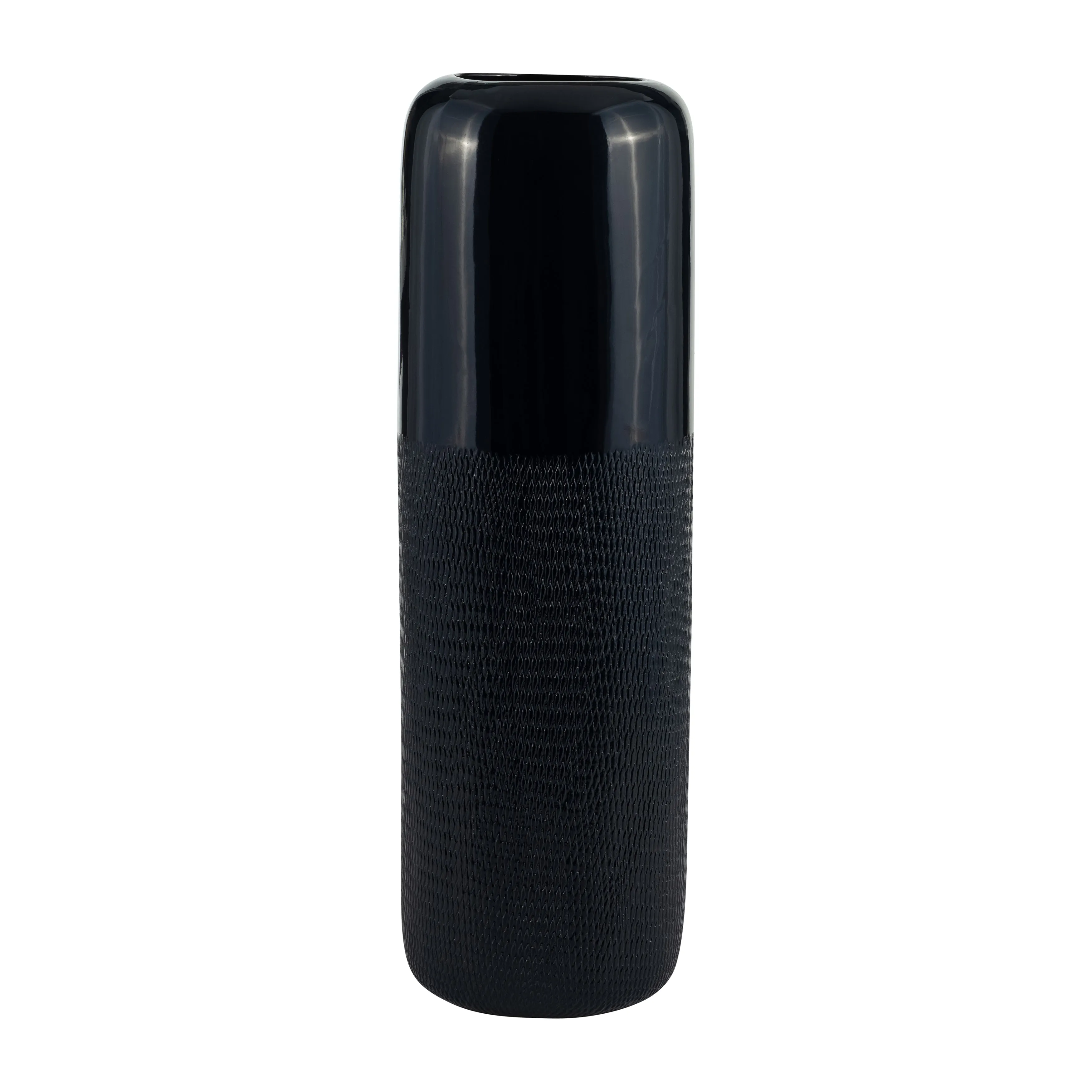 CER, 18"H GROOVED VASE, NAVY BLUE