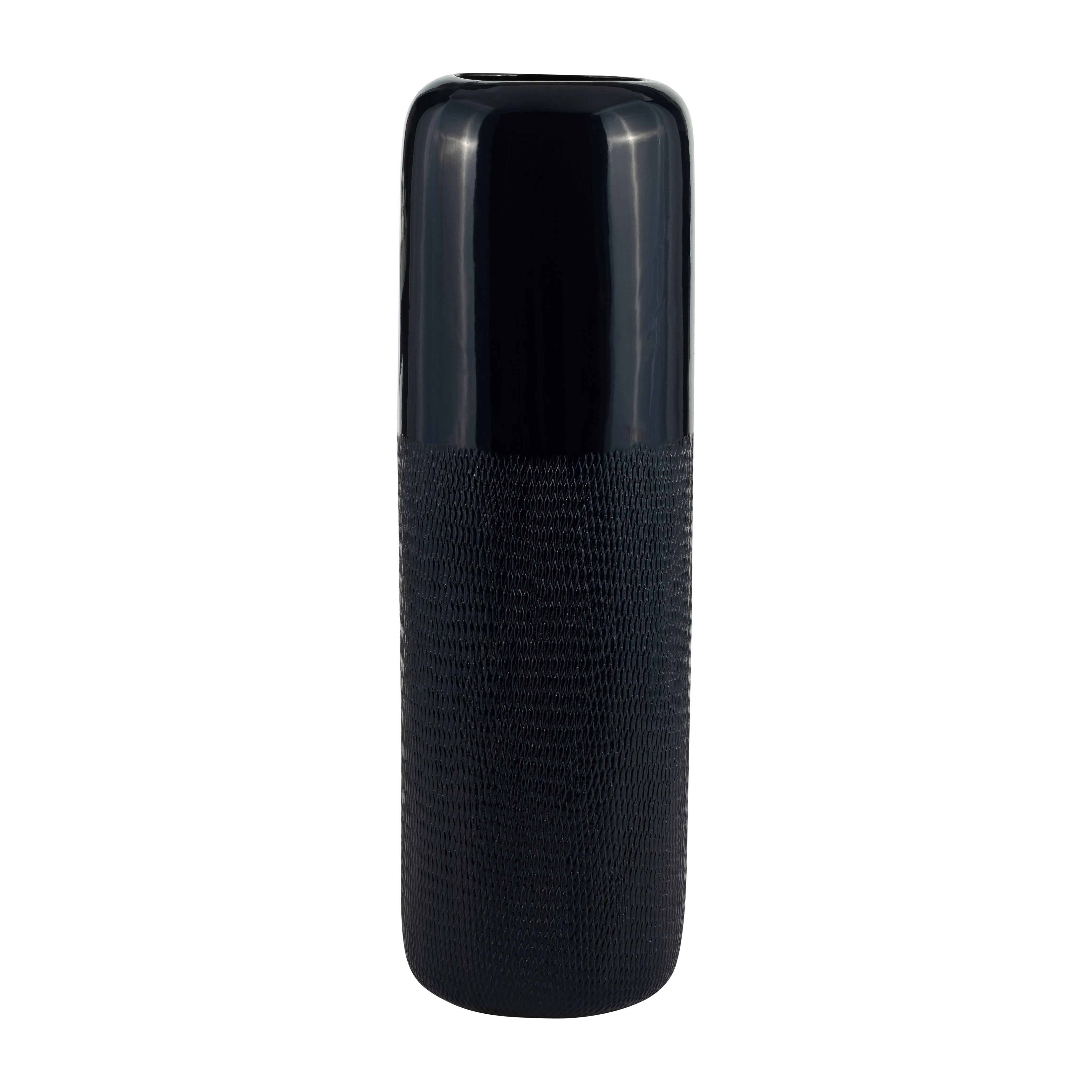 CER, 18"H GROOVED VASE, NAVY BLUE