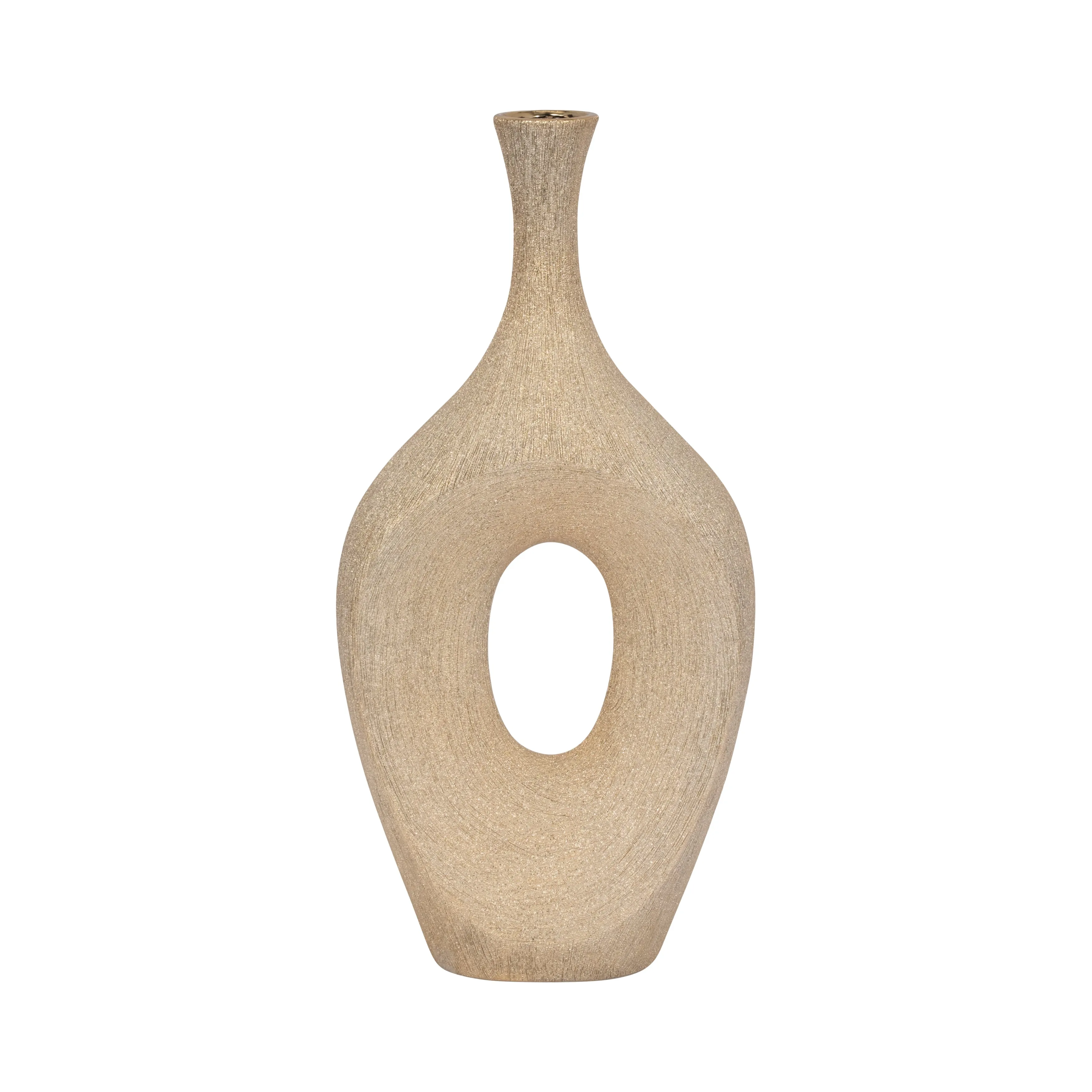 CER, 19" BEADED OPEN CUT VASE, CHAMP