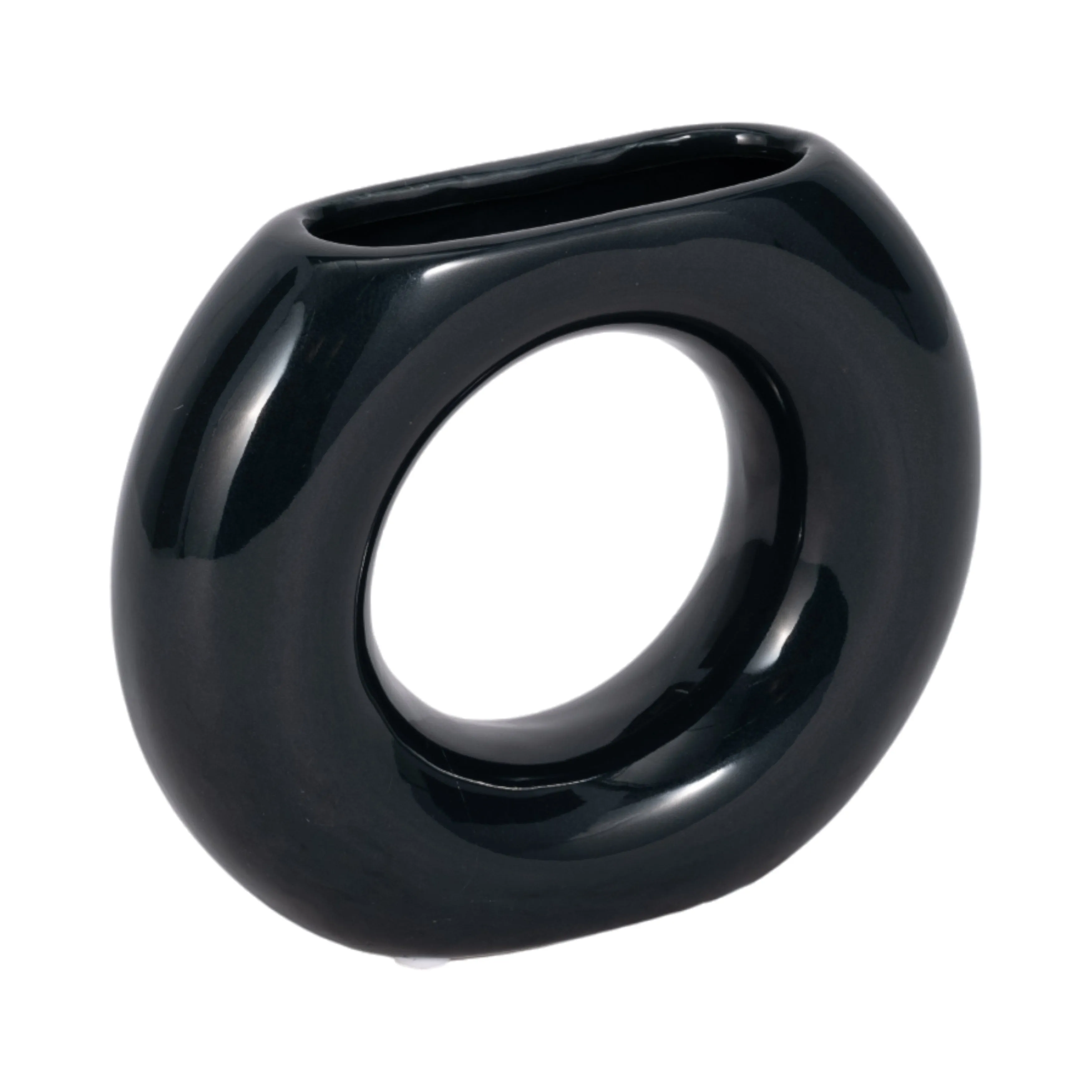 CER, 5" DONUT VASE, NAVY