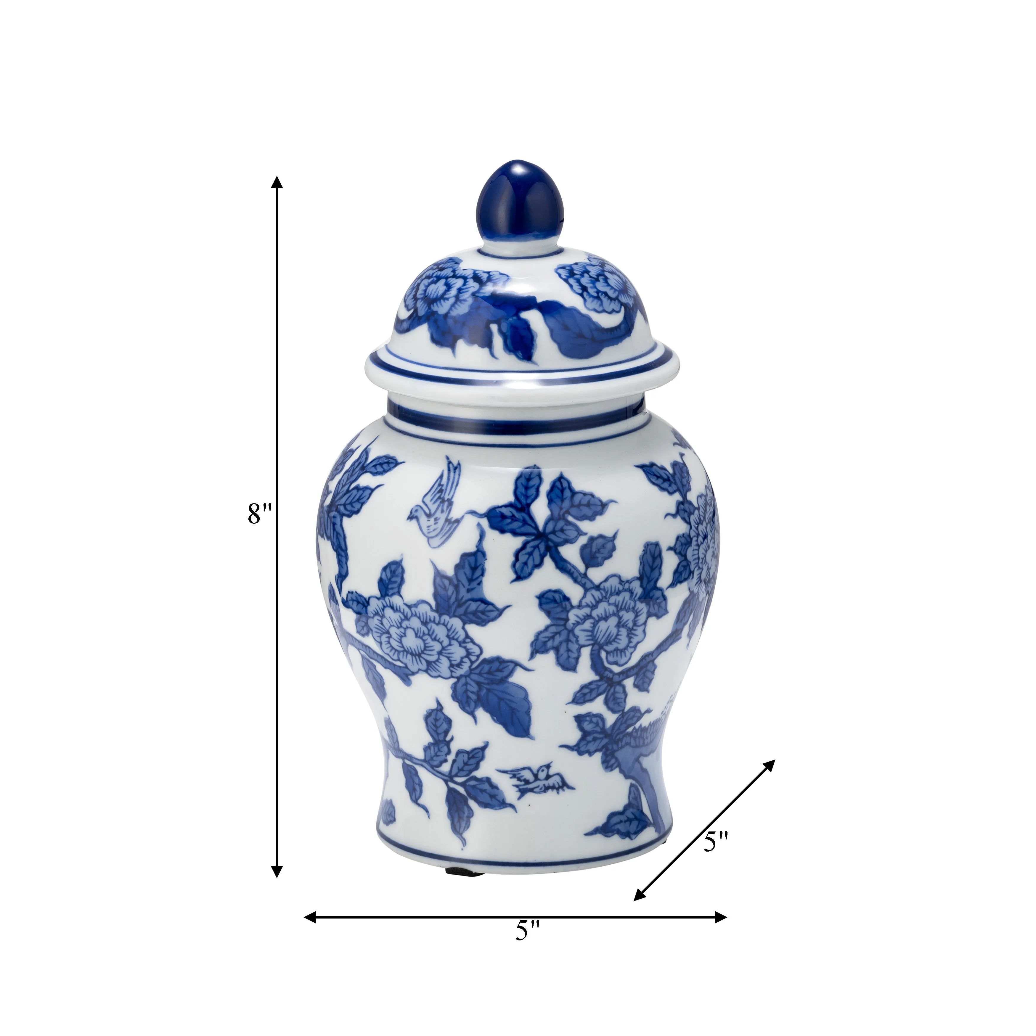 CER, 8"H TEMPLE JAR, BLUE/WHITE