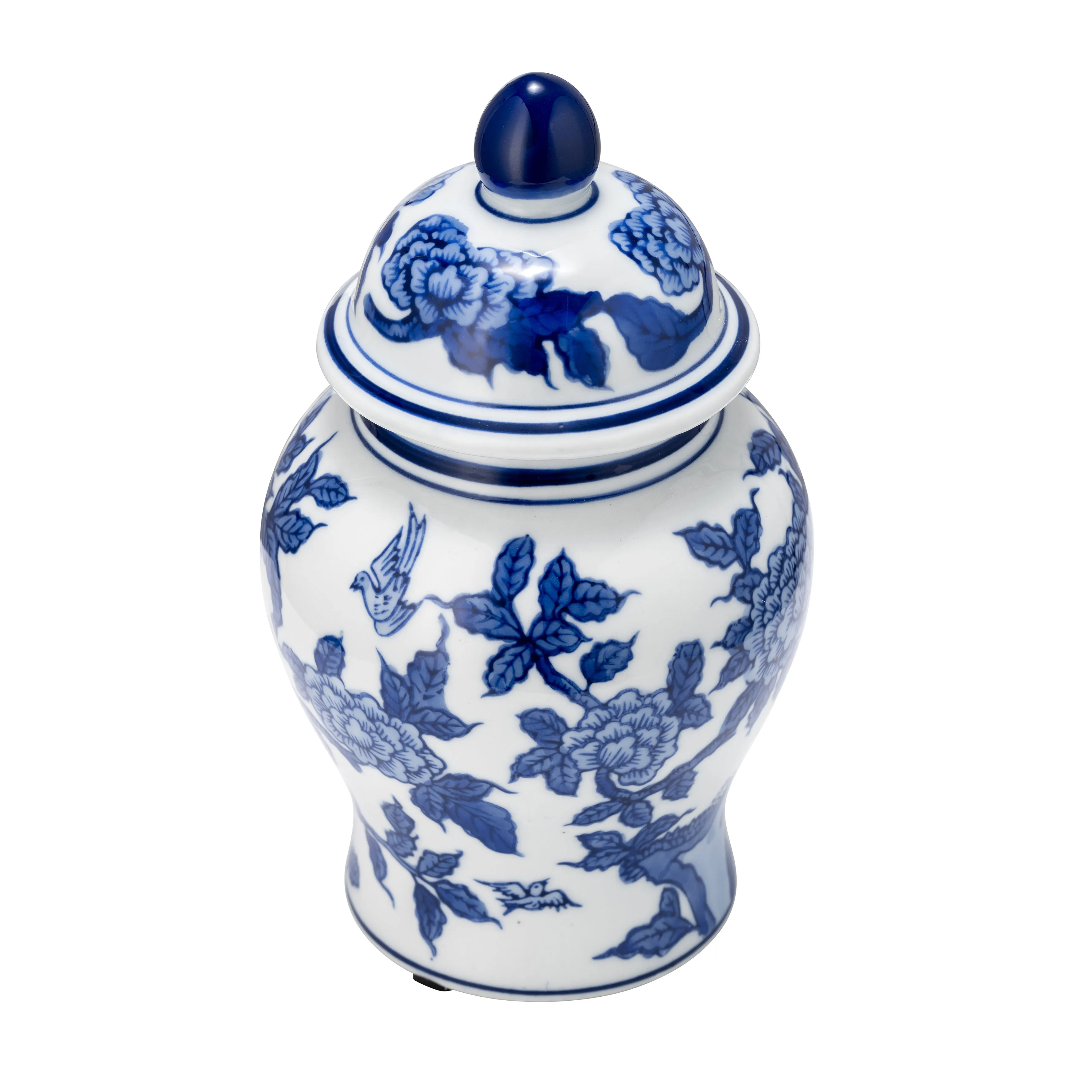 CER, 8"H TEMPLE JAR, BLUE/WHITE
