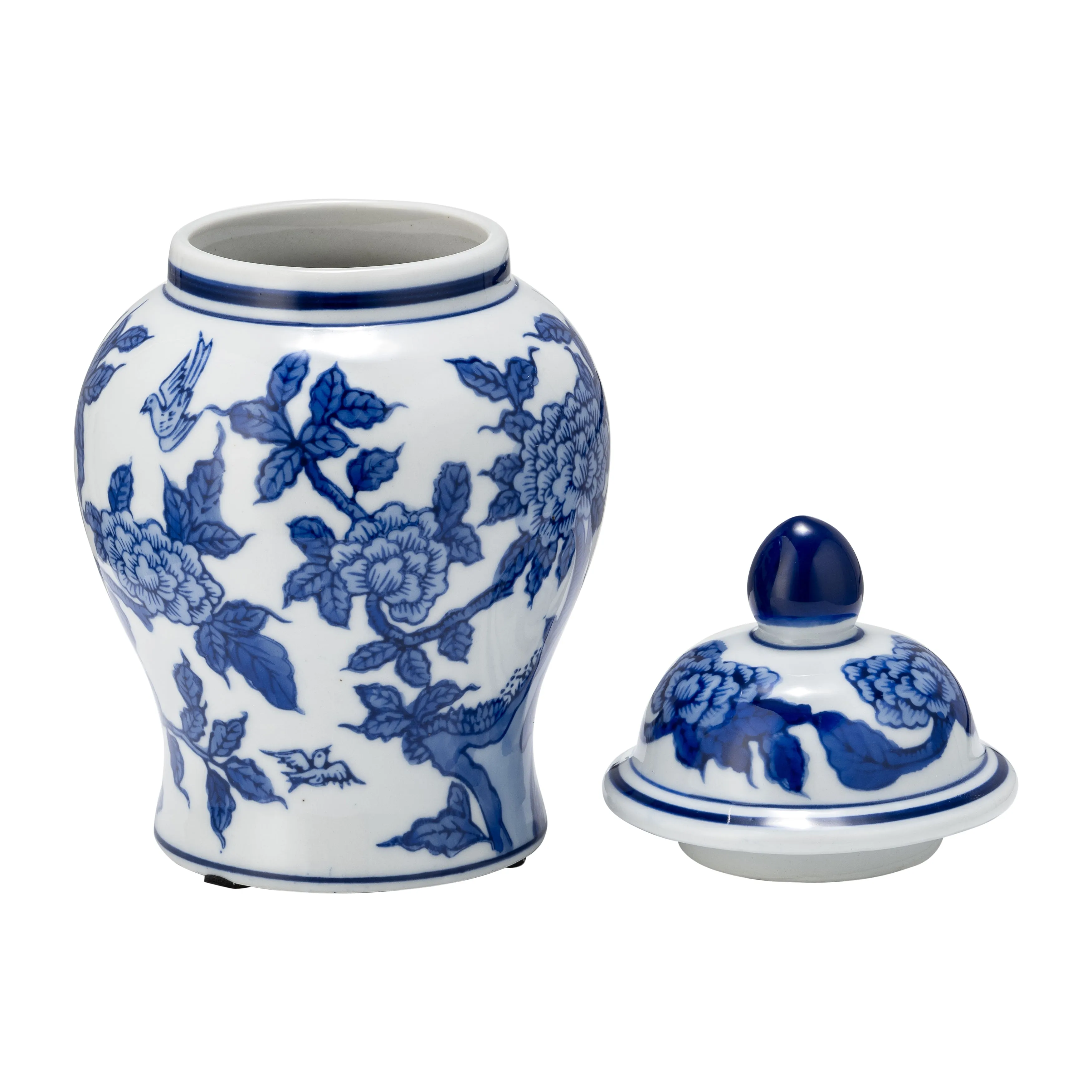 CER, 8"H TEMPLE JAR, BLUE/WHITE