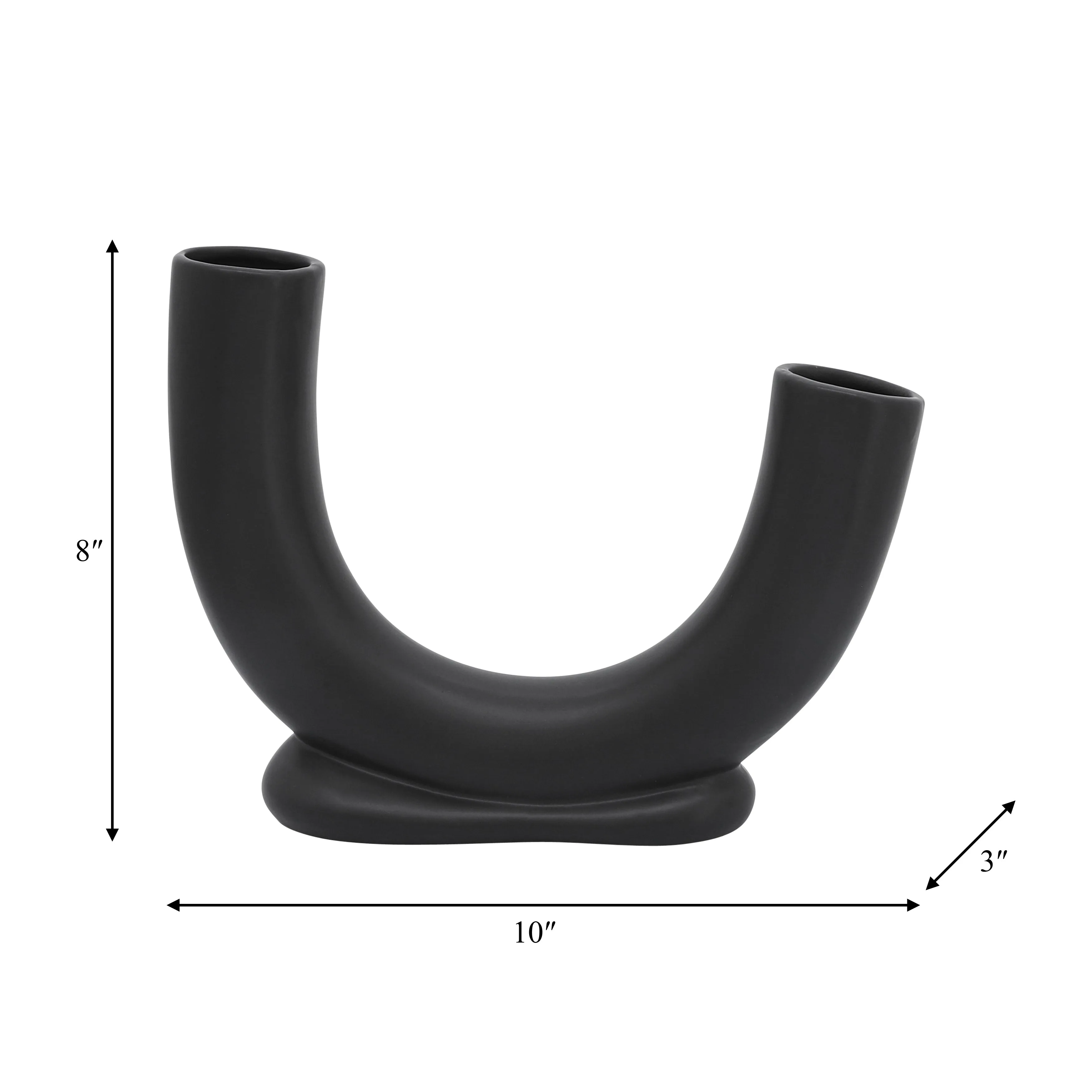 CER, 8"H U-SHAPED VASE W/ BASE, BLACK