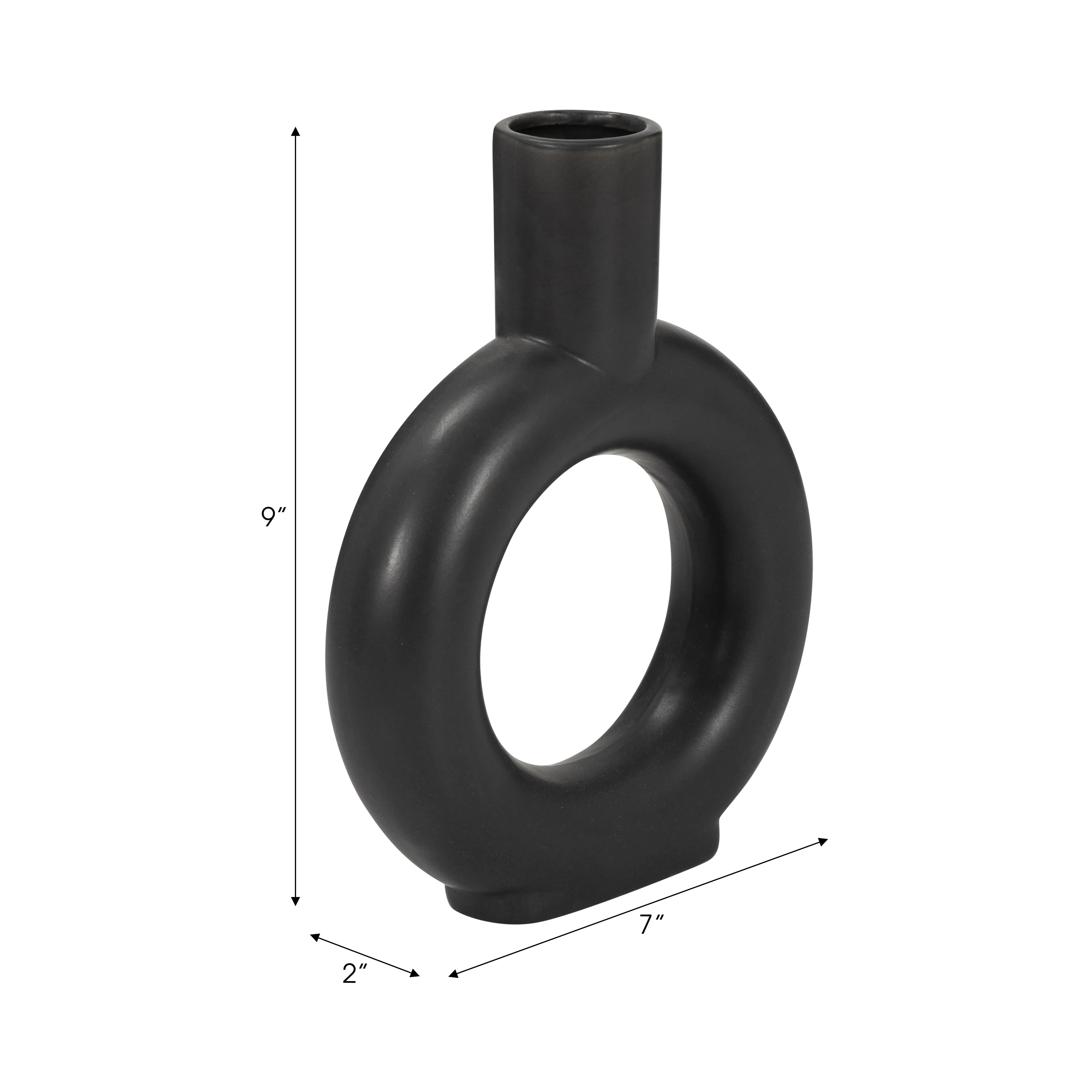 Cer, 9" Round Cut-Out Vase, Black