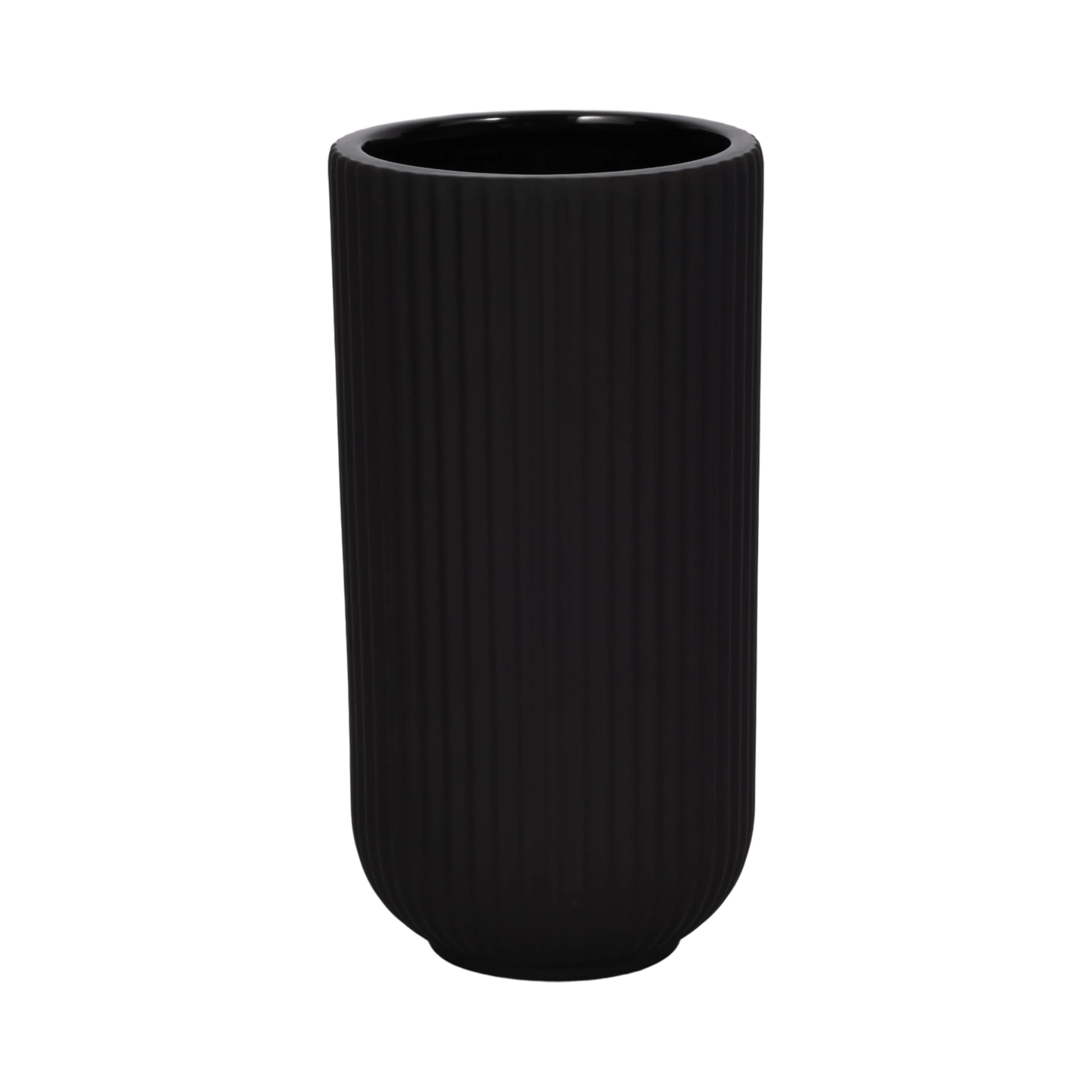 CER, 9"H RIDGED VASE, BLACK