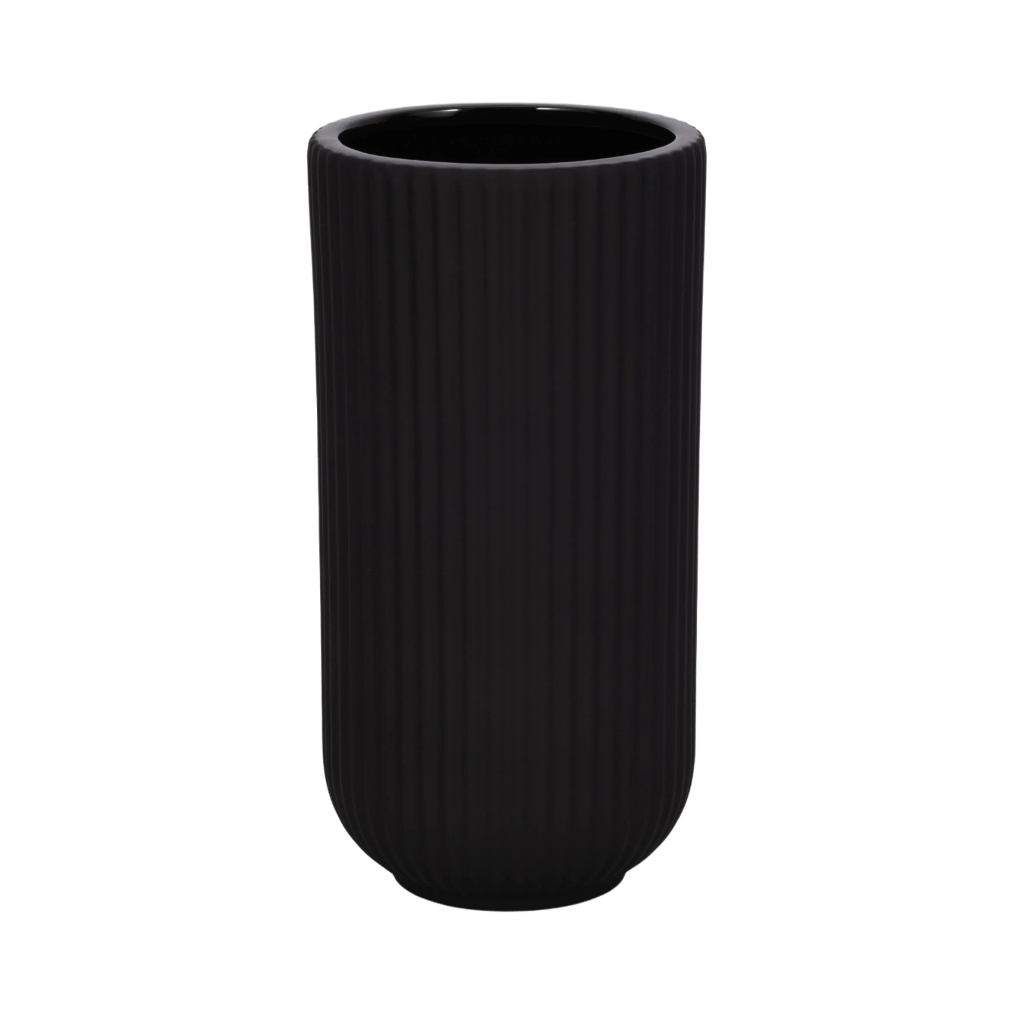 CER, 9"H RIDGED VASE, BLACK