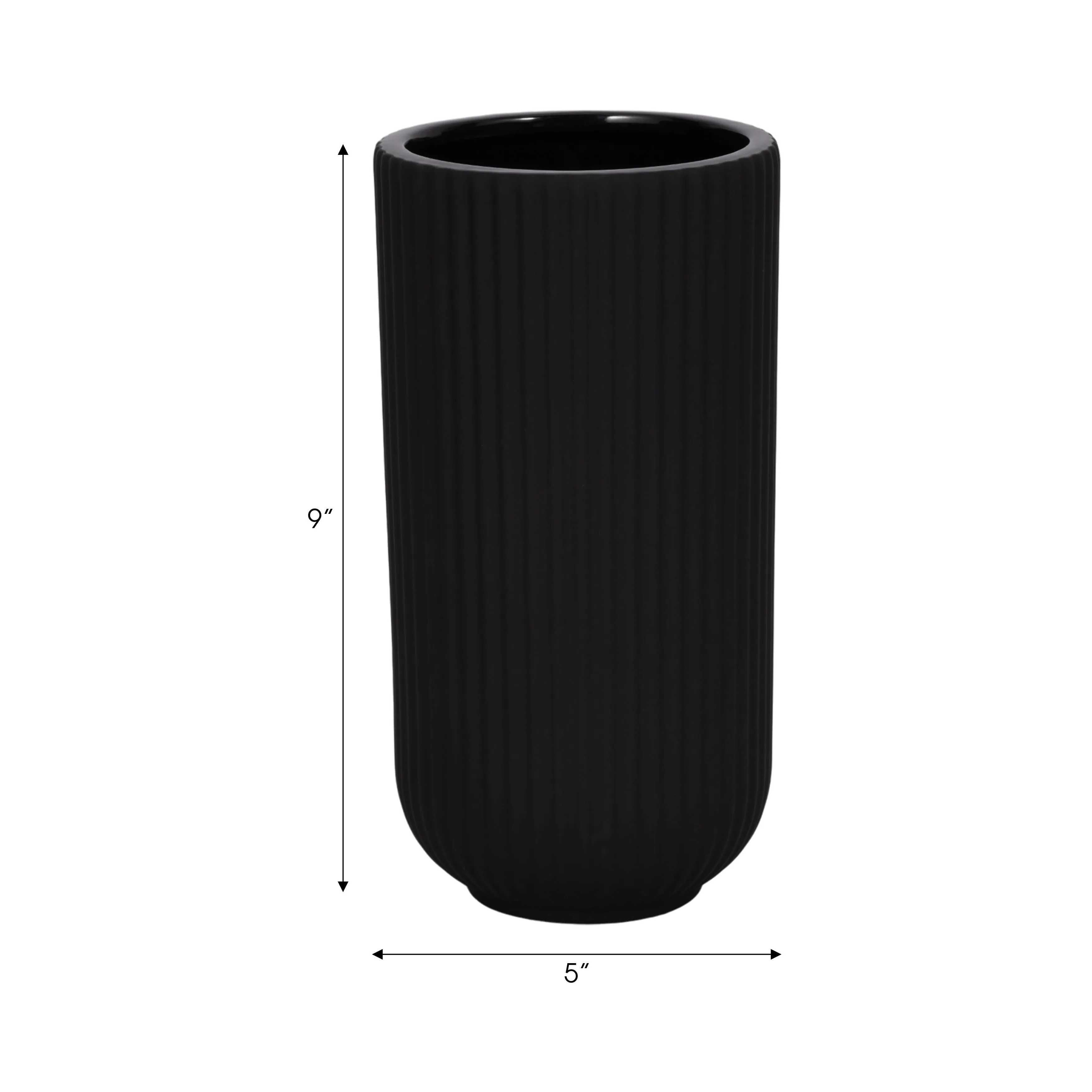 CER, 9"H RIDGED VASE, BLACK