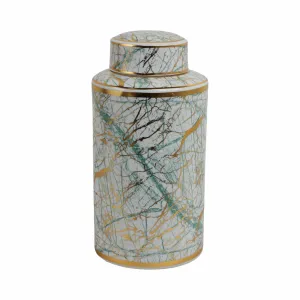 CER, 9"H ROUNDED JAR W/ LID, BLUE