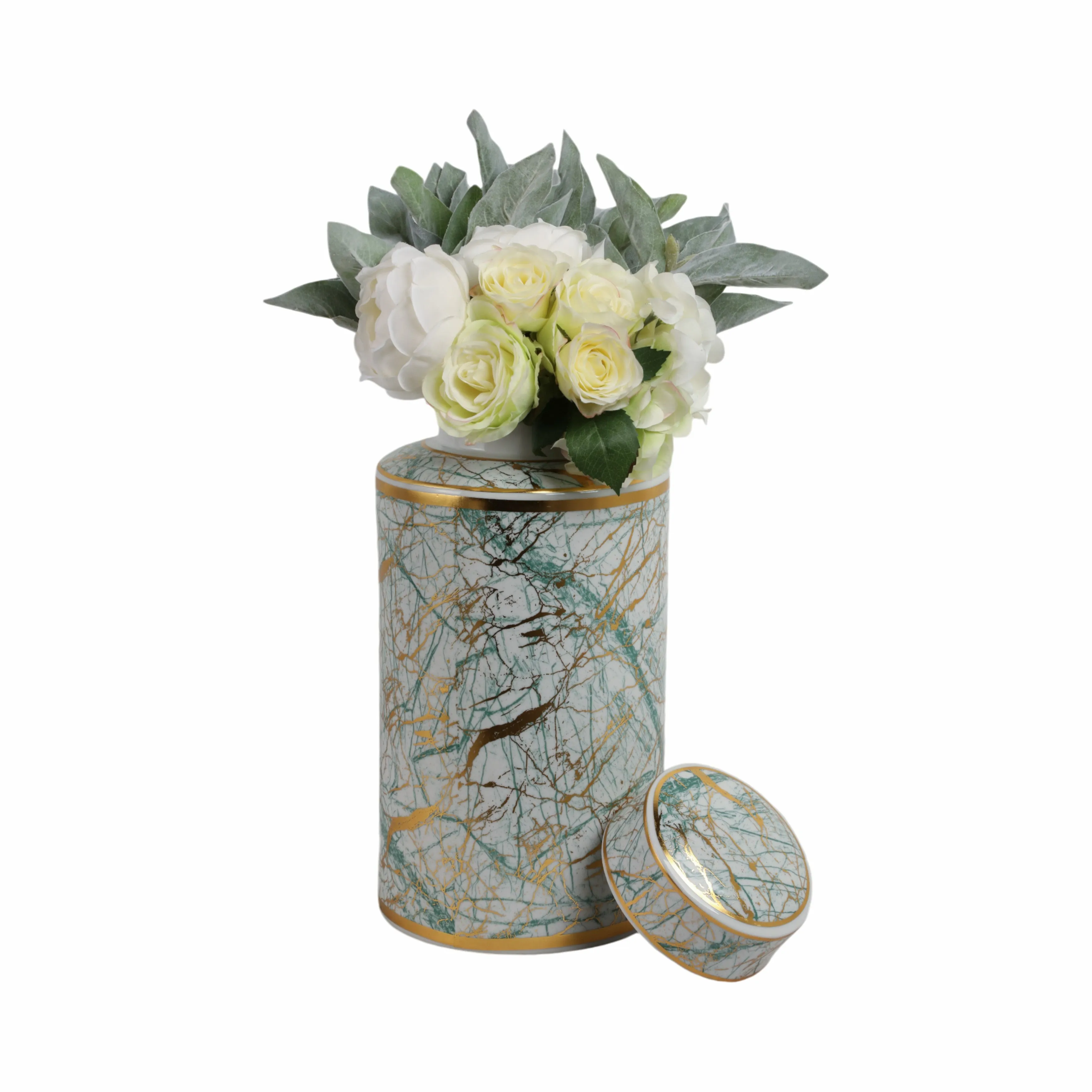 CER, 9"H ROUNDED JAR W/ LID, BLUE