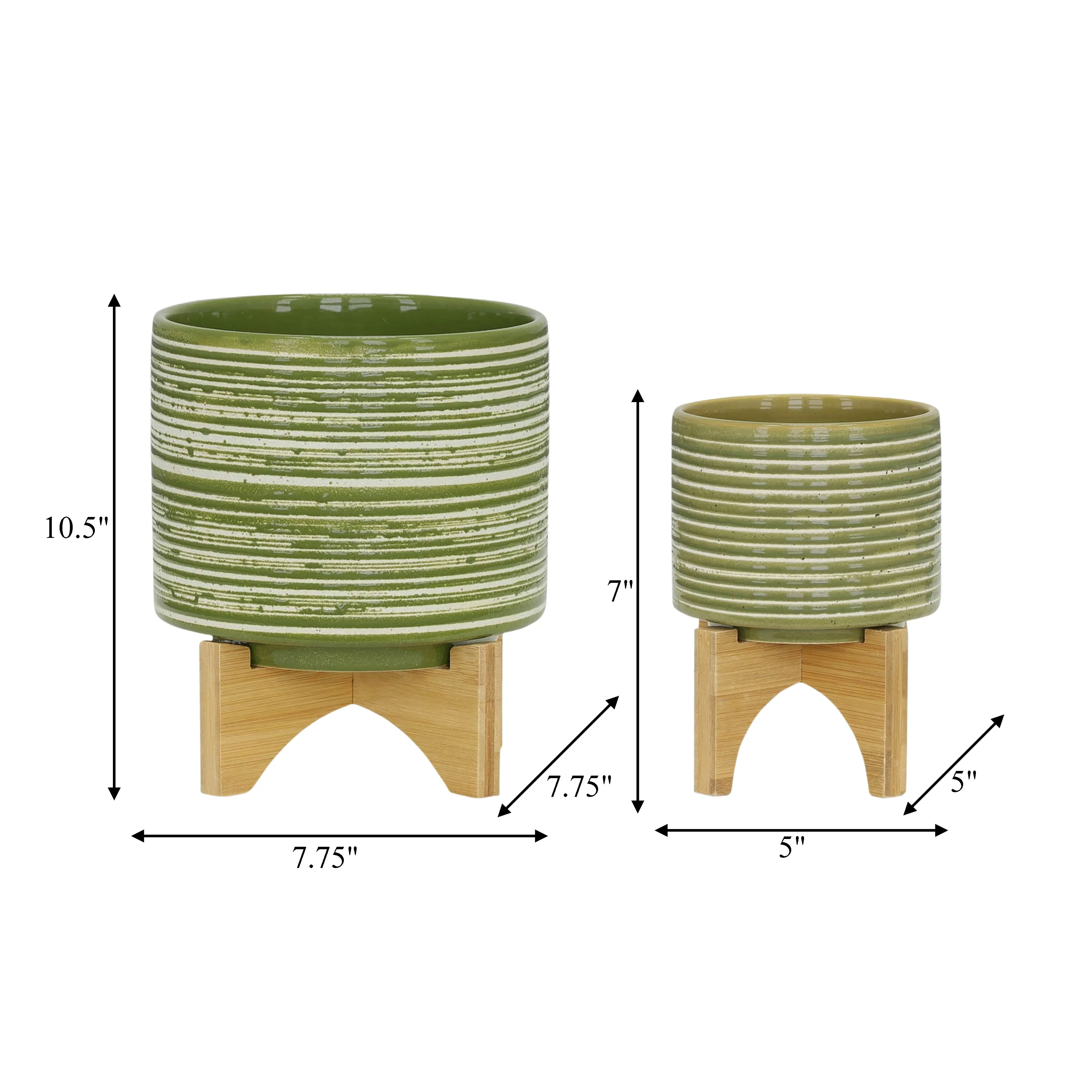 CER, S/2 5/8"  PLANTER ON WOODEN STAND, OLIVE