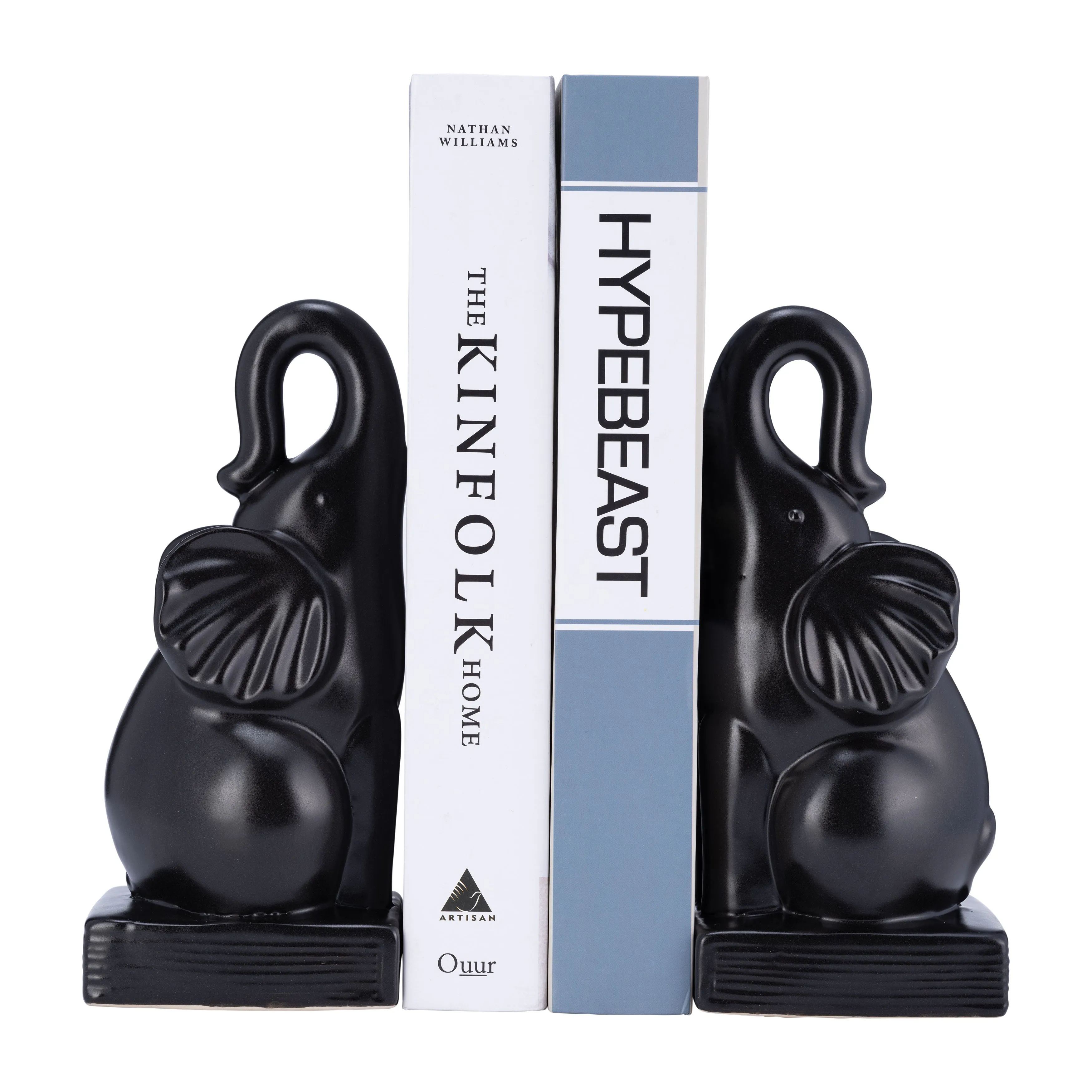 CER, S/2 8"H ELEPHANT BOOKENDS, BLACK