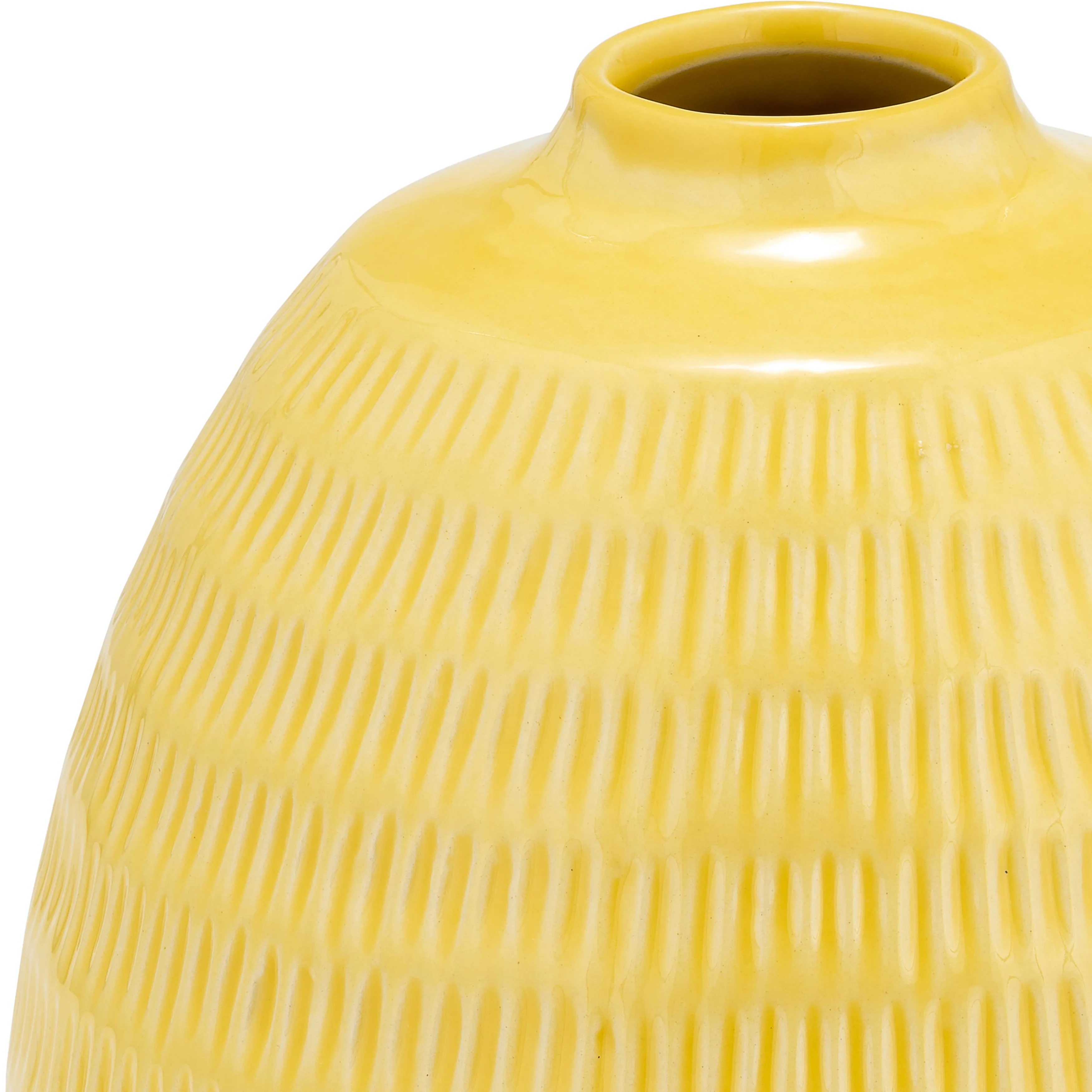 CER,7",STRIPE OVAL VASE,YELLOW