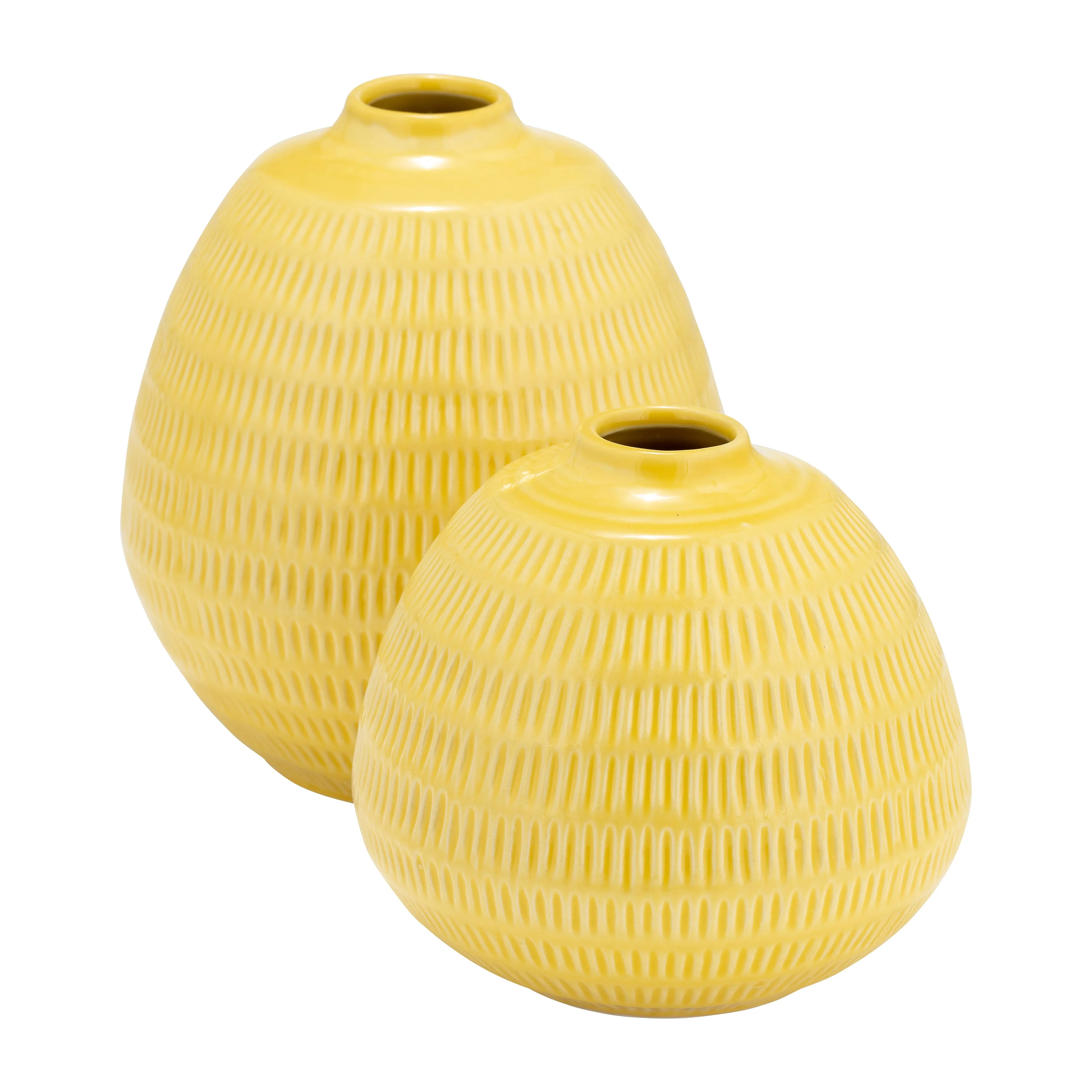 CER,7",STRIPE OVAL VASE,YELLOW