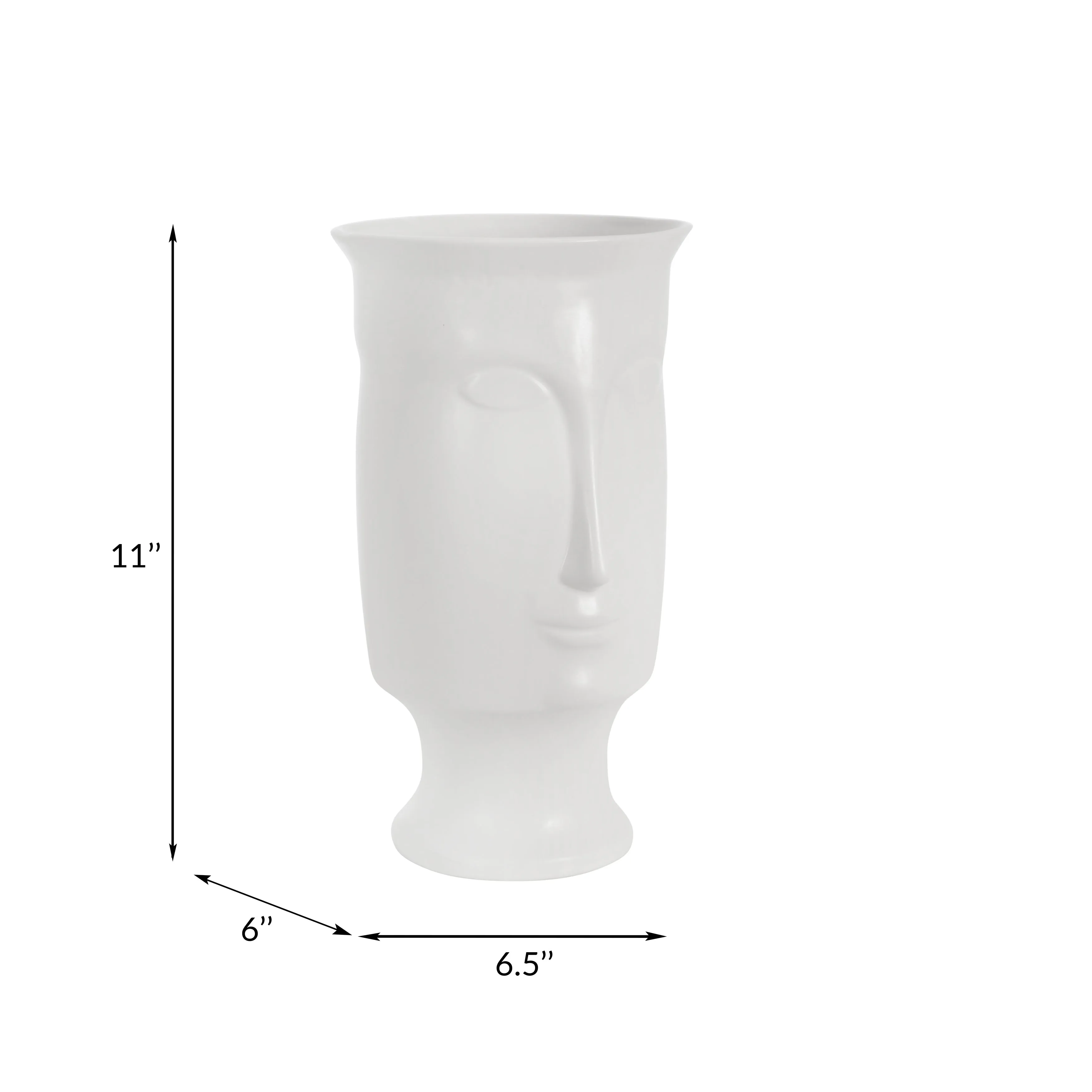 CERAMIC 11" FACE VASE W/BASE,WHITE