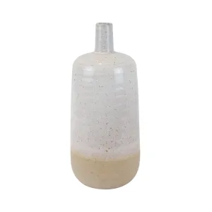 CERAMIC 13", SPECKLED VASE, BEIGE