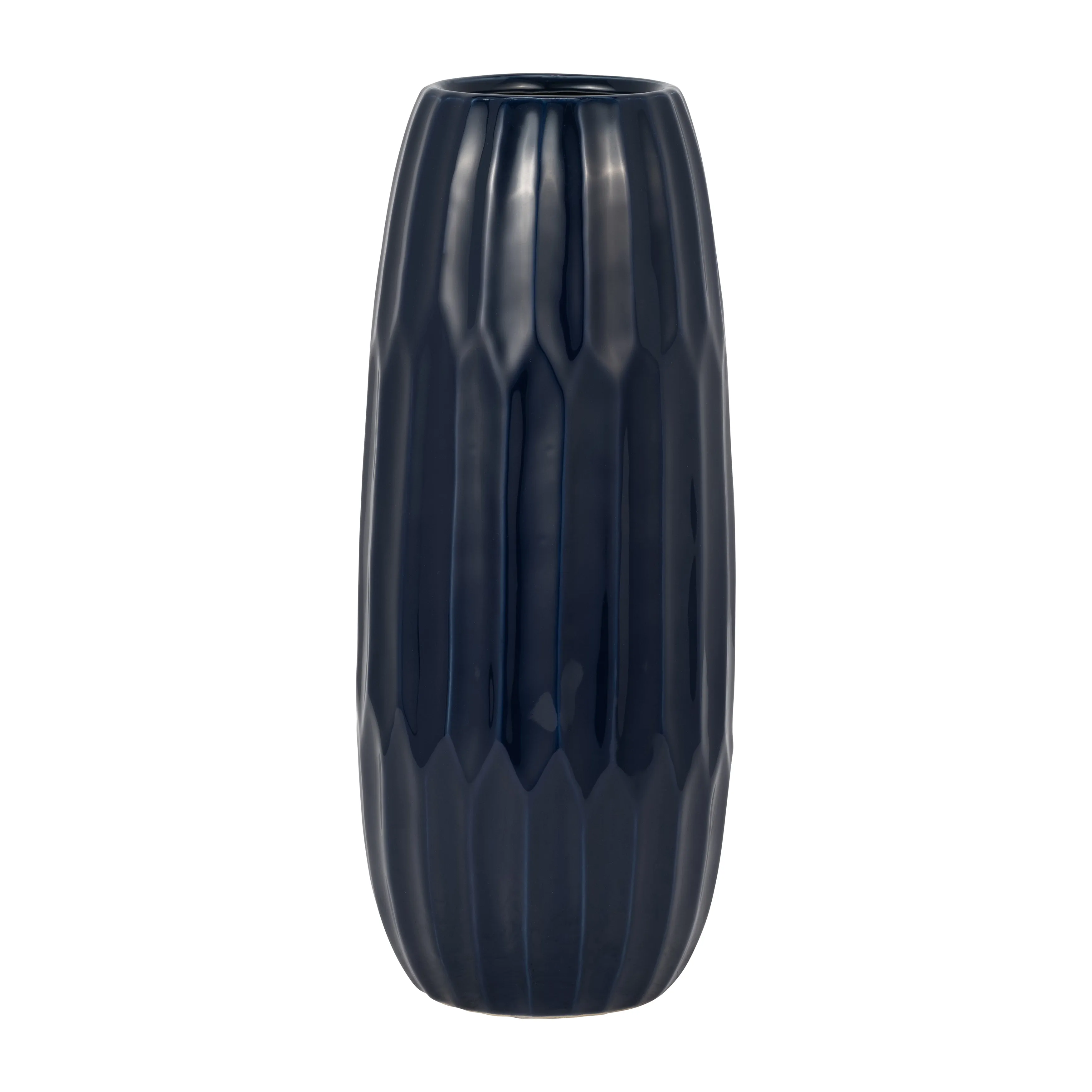CERAMIC 14" VASE , NAVY BLUE