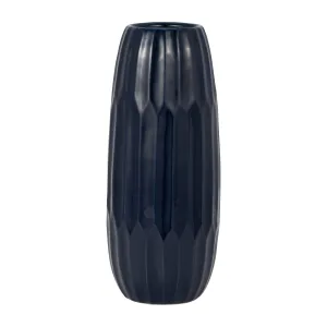 CERAMIC 14" VASE , NAVY BLUE