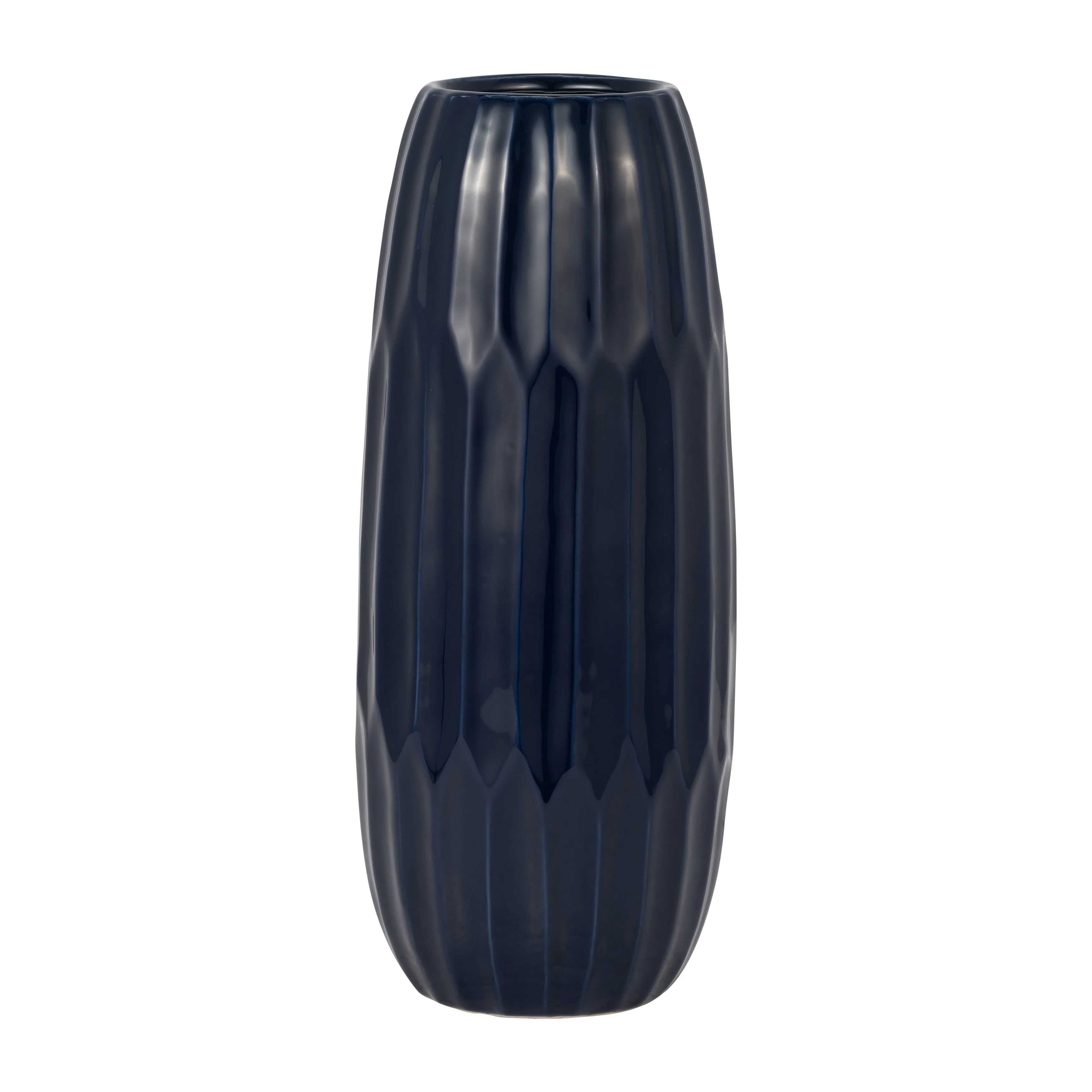 CERAMIC 14" VASE , NAVY BLUE