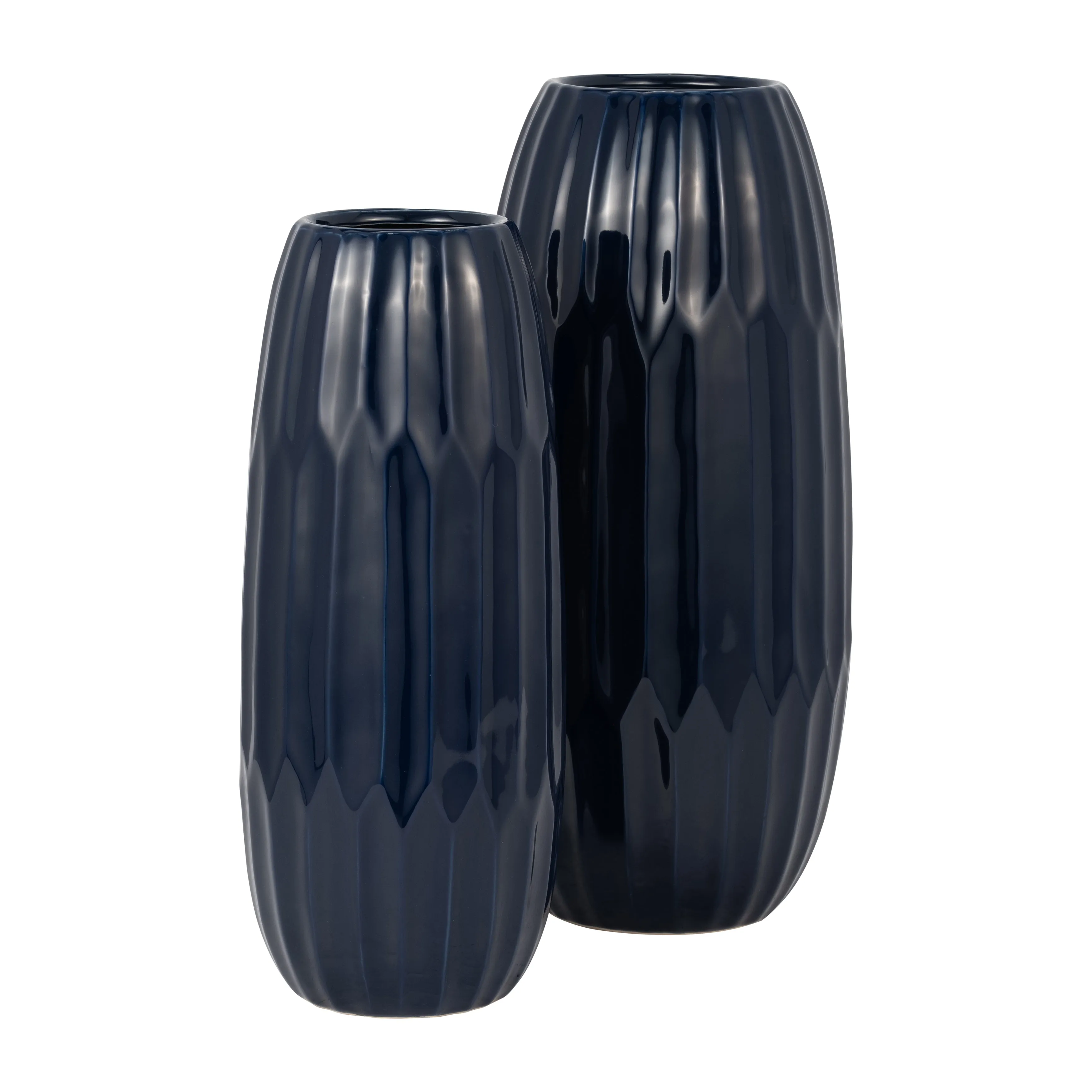 CERAMIC 14" VASE , NAVY BLUE