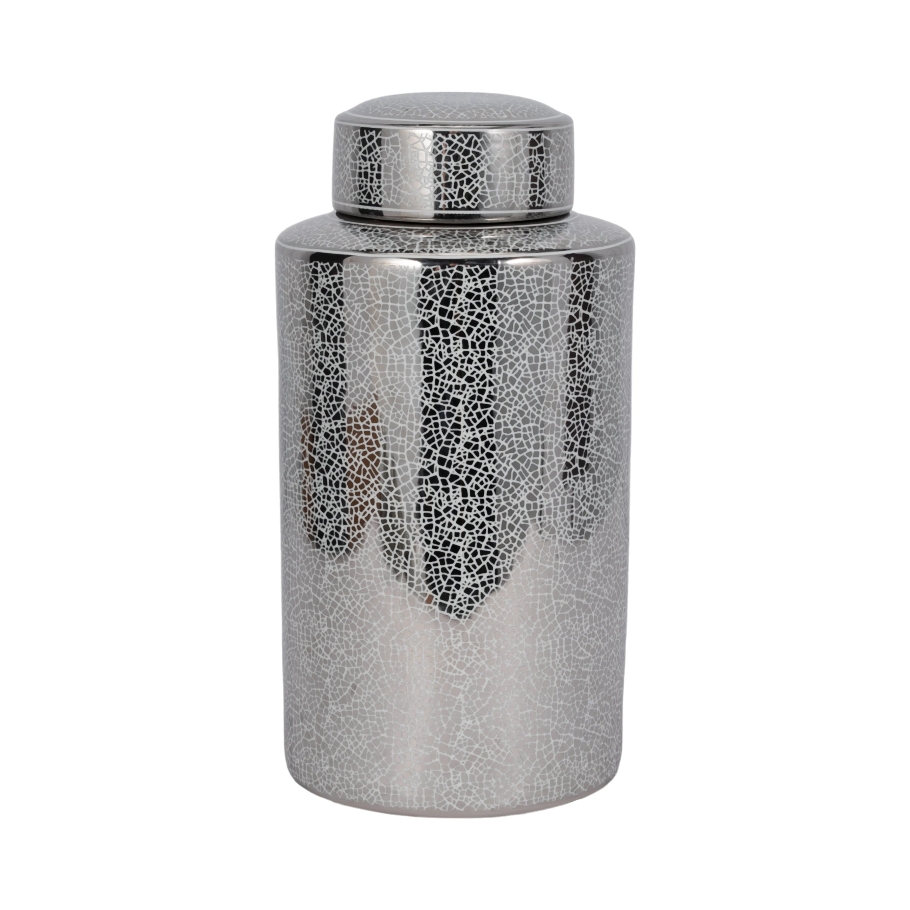 CERAMIC 16" JAR, CRACKLE SILVER