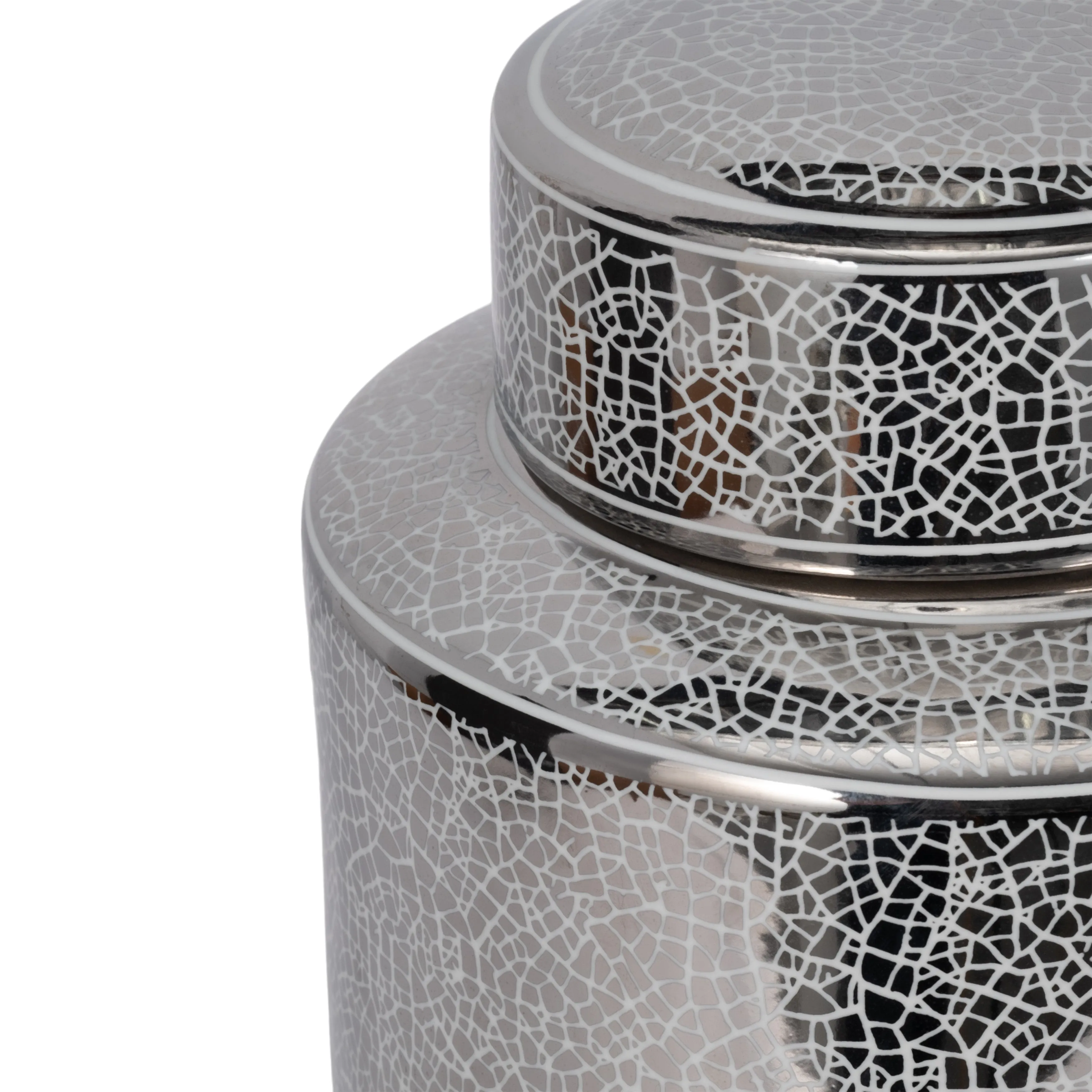 CERAMIC 16" JAR, CRACKLE SILVER