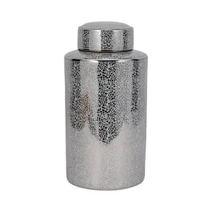 CERAMIC 16" JAR, CRACKLE SILVER