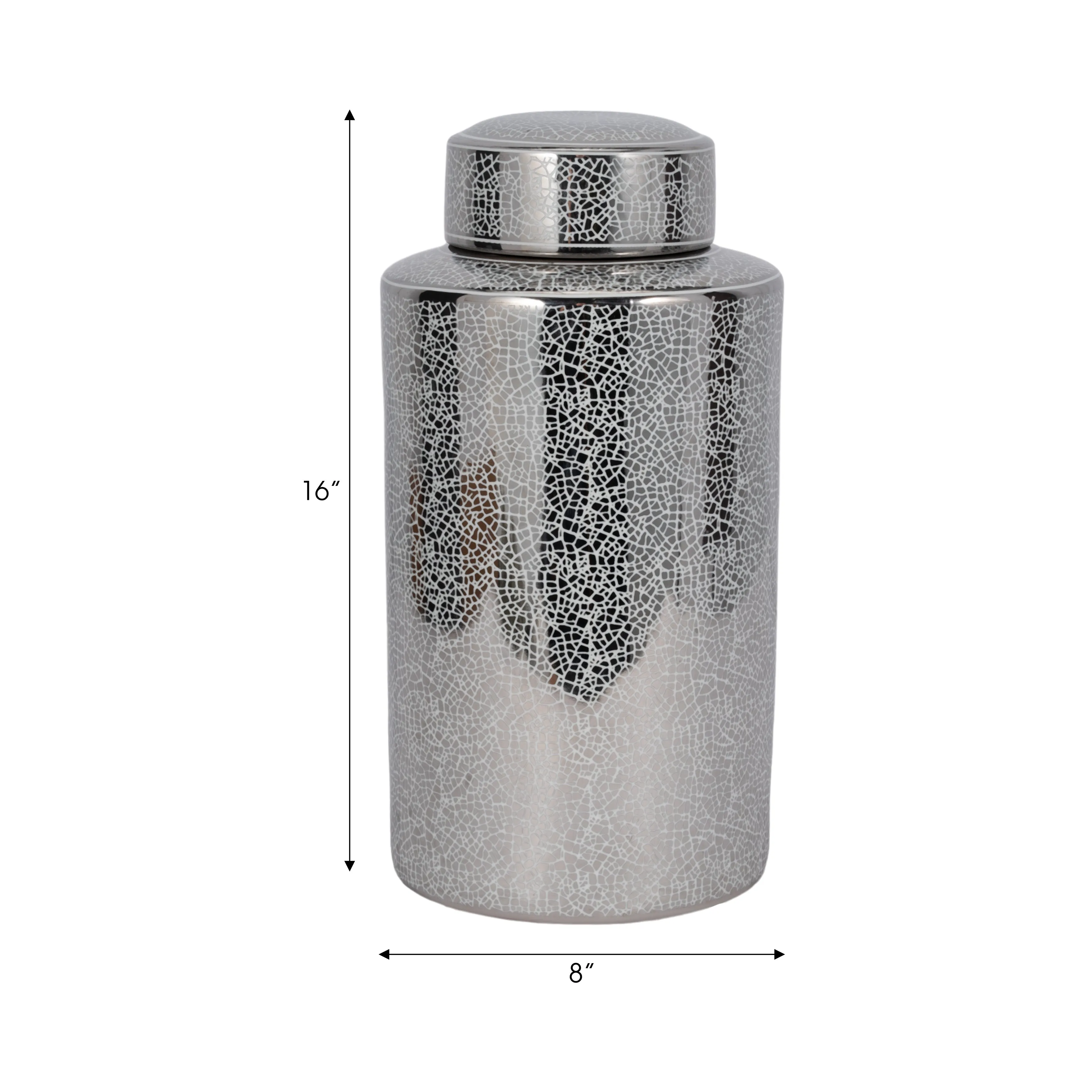 CERAMIC 16" JAR, CRACKLE SILVER