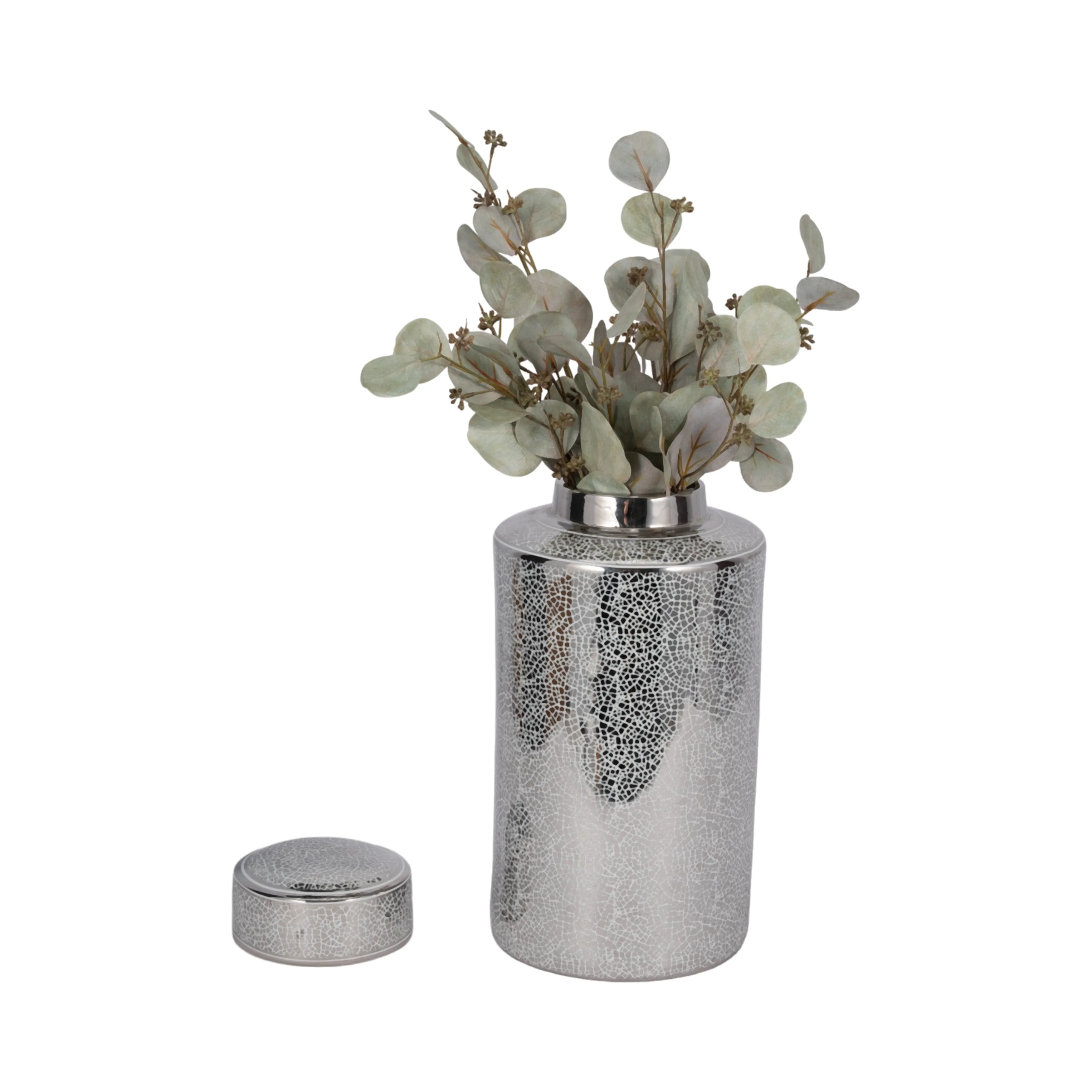 CERAMIC 16" JAR, CRACKLE SILVER