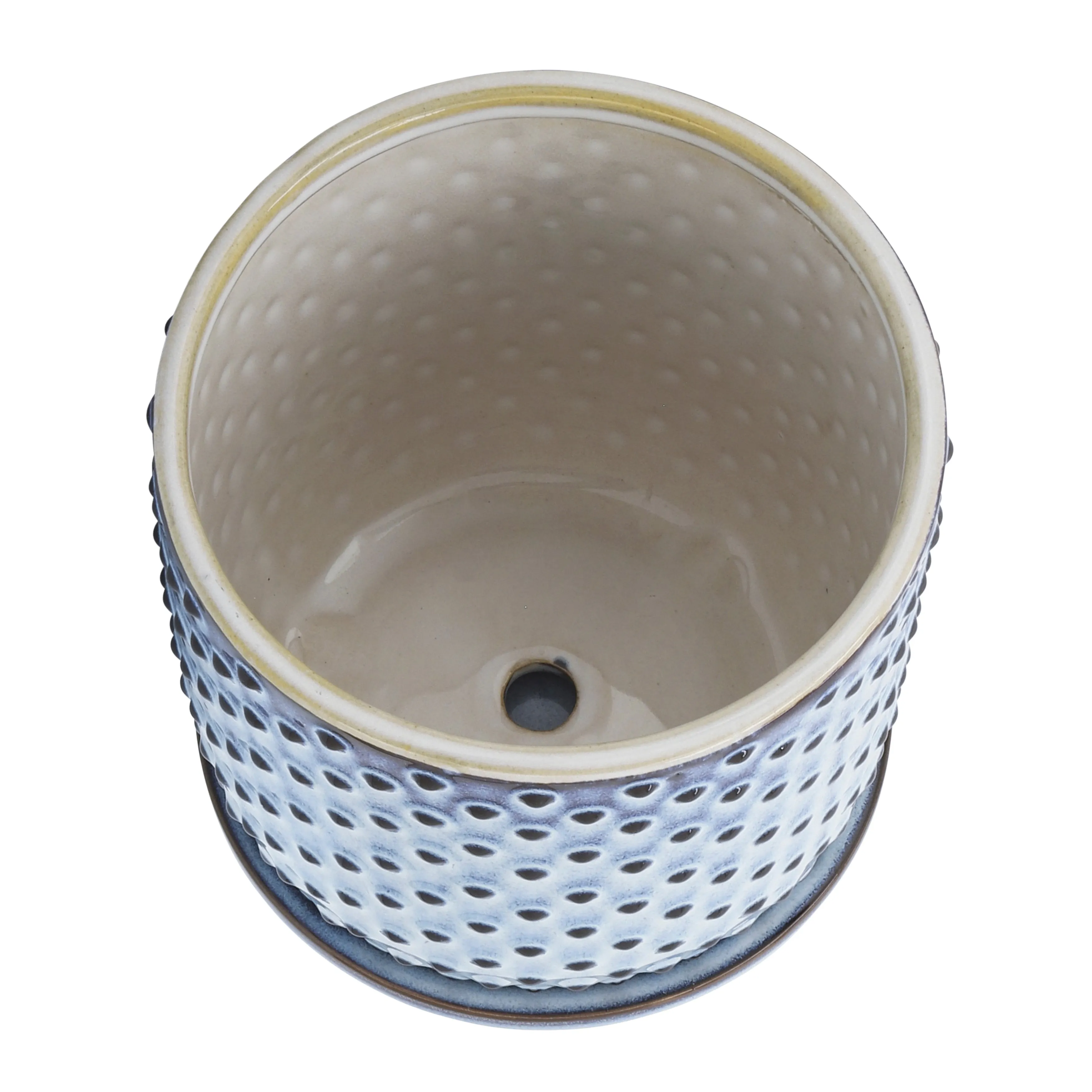 CERAMIC 6" DOTTED PLANTER W/ SAUCER, BLUE