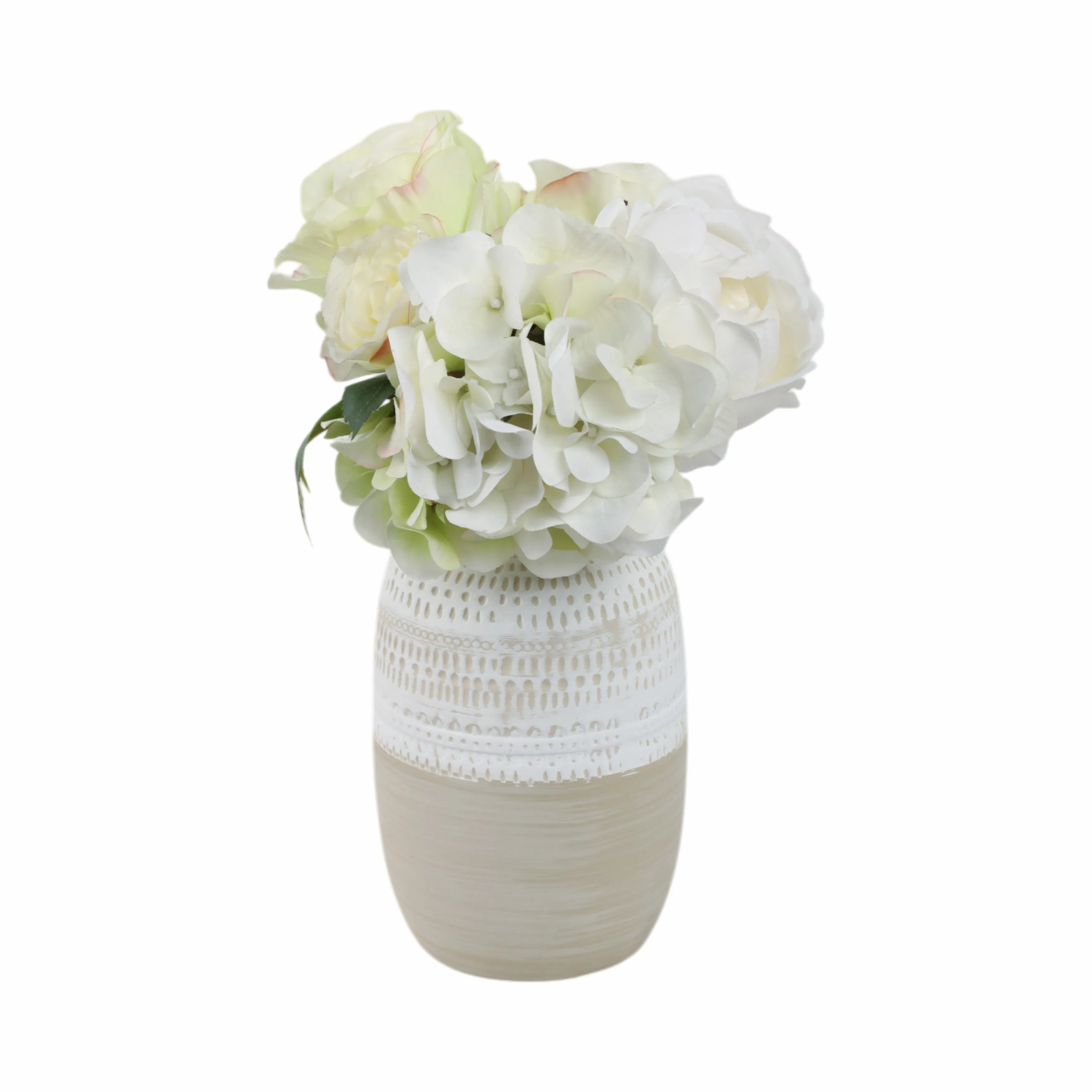 CERAMIC 7.75" TRIBAL VASE, BEIGE