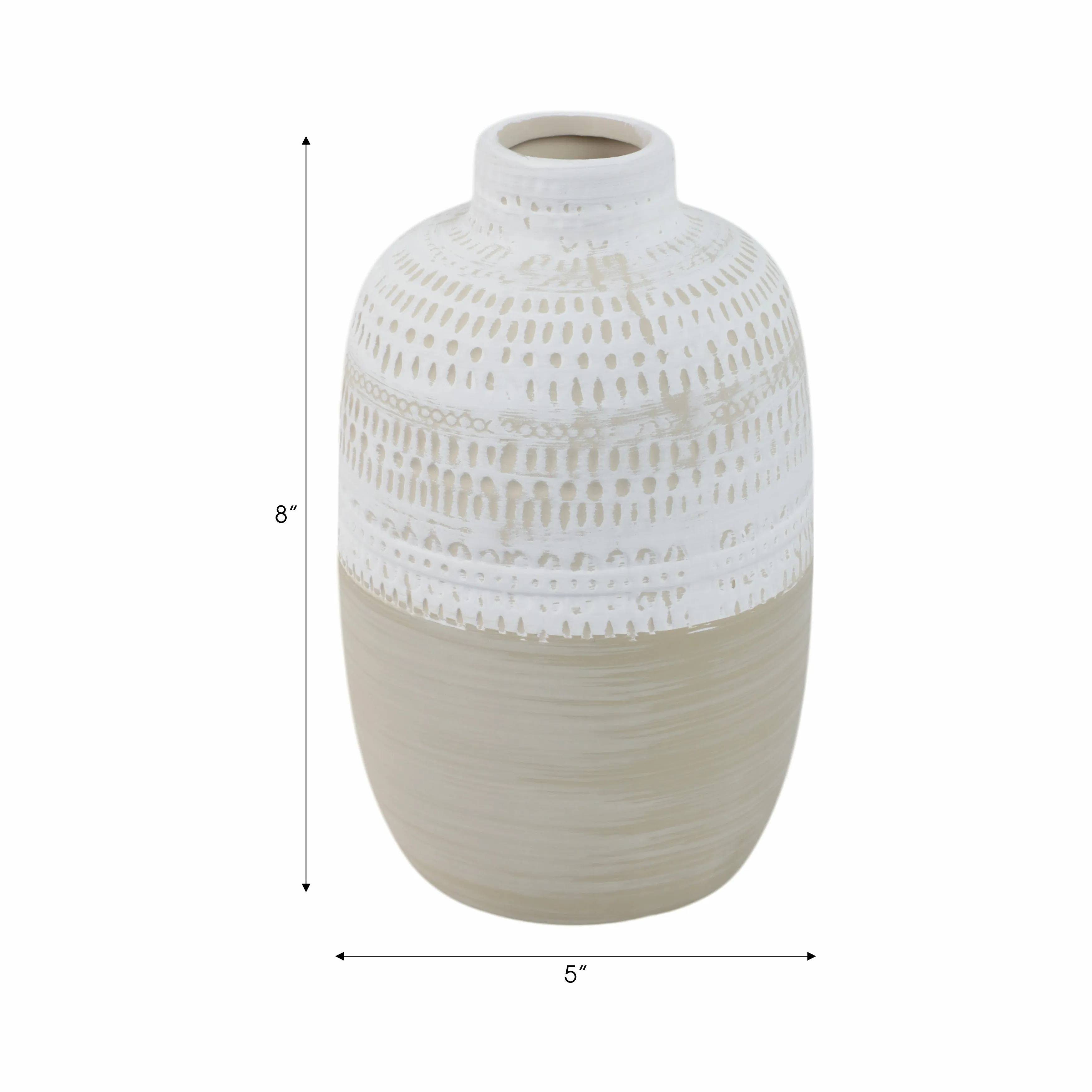 CERAMIC 7.75" TRIBAL VASE, BEIGE