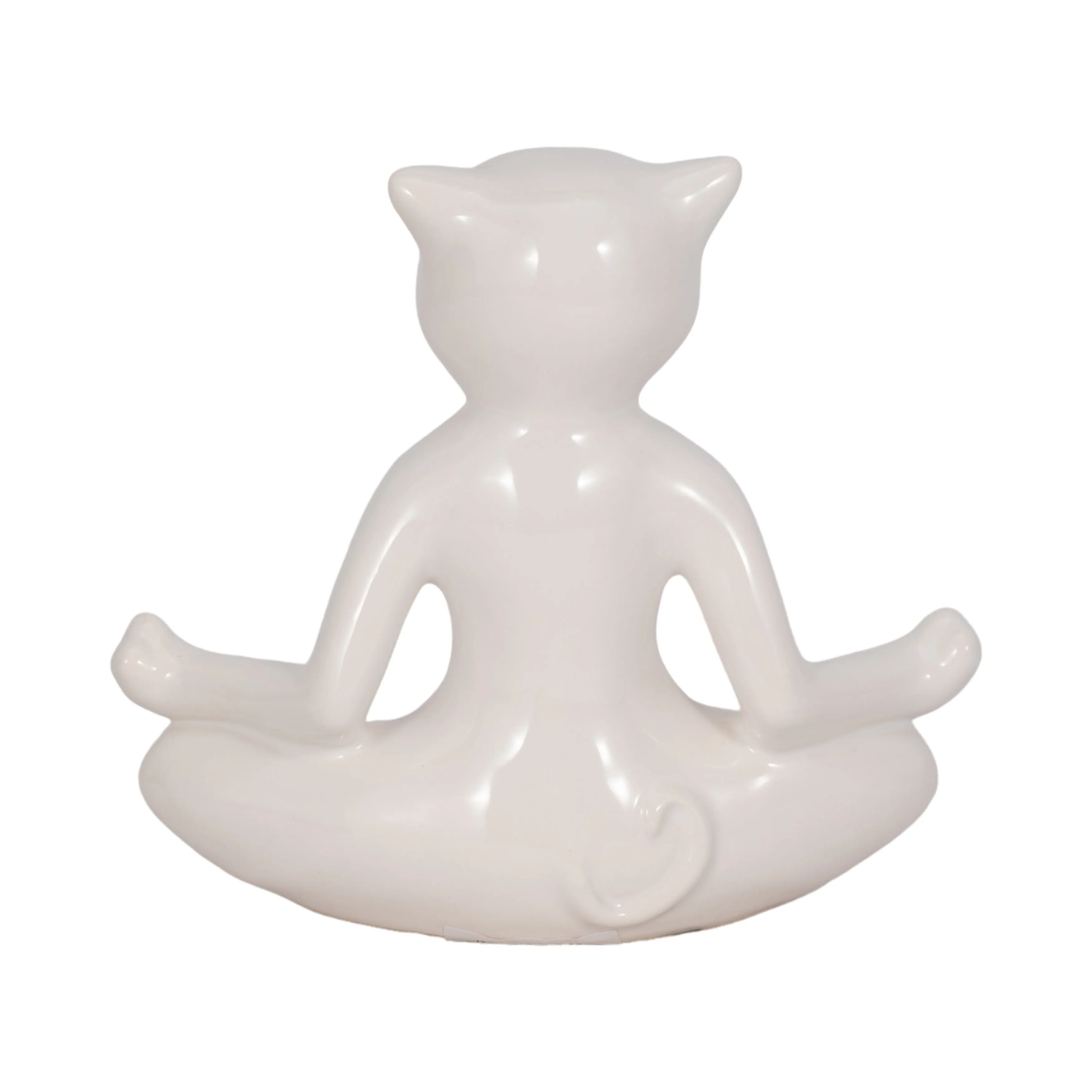 CERAMIC 7" YOGA CAT, WHITE