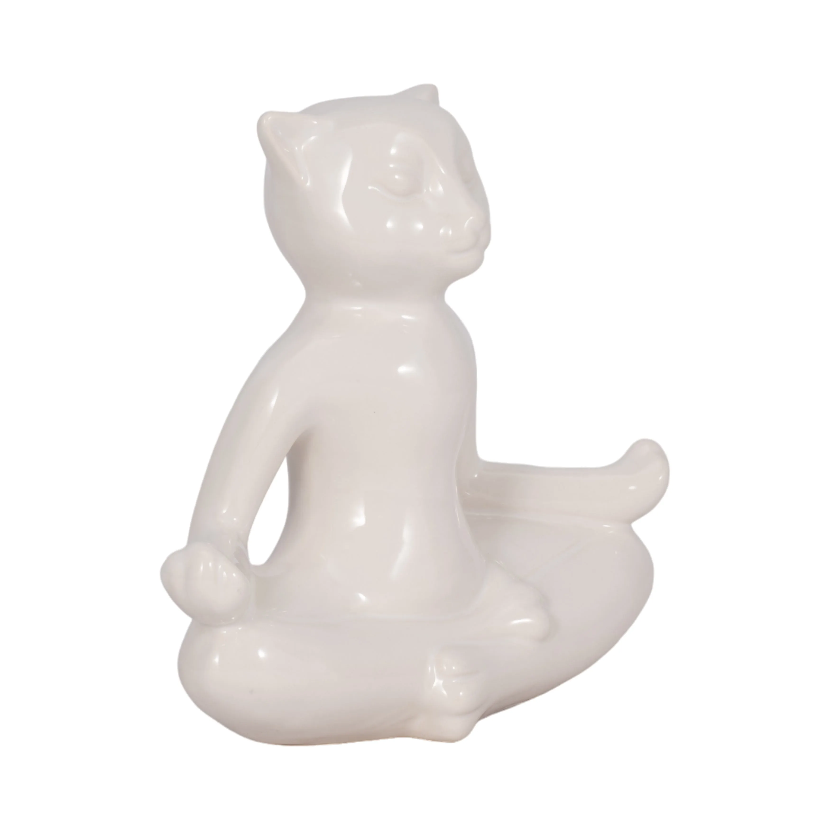 CERAMIC 7" YOGA CAT, WHITE