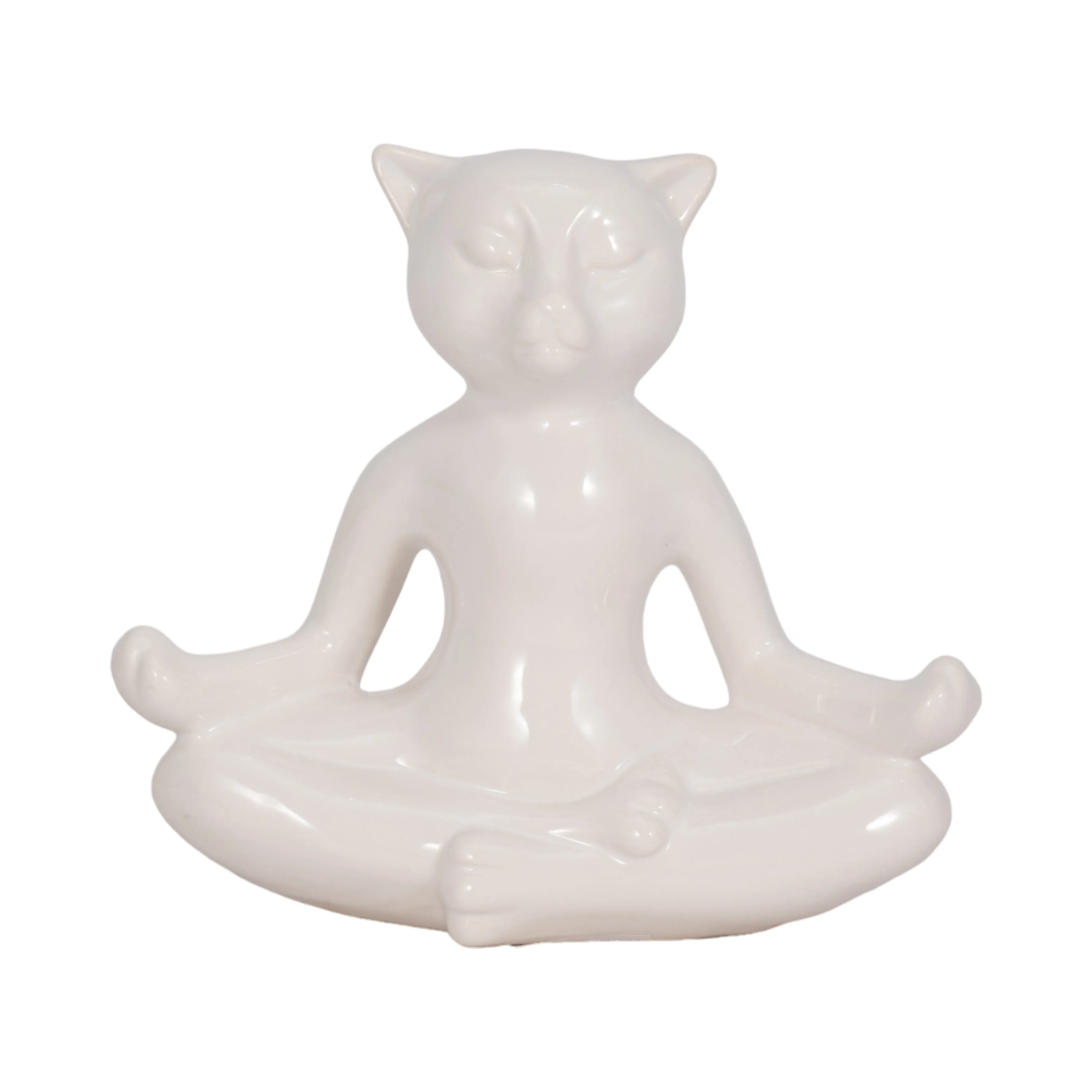 CERAMIC 7" YOGA CAT, WHITE