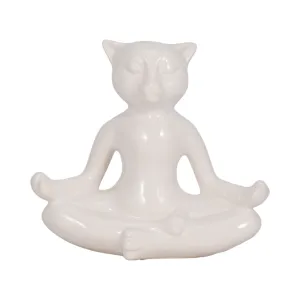 CERAMIC 7" YOGA CAT, WHITE