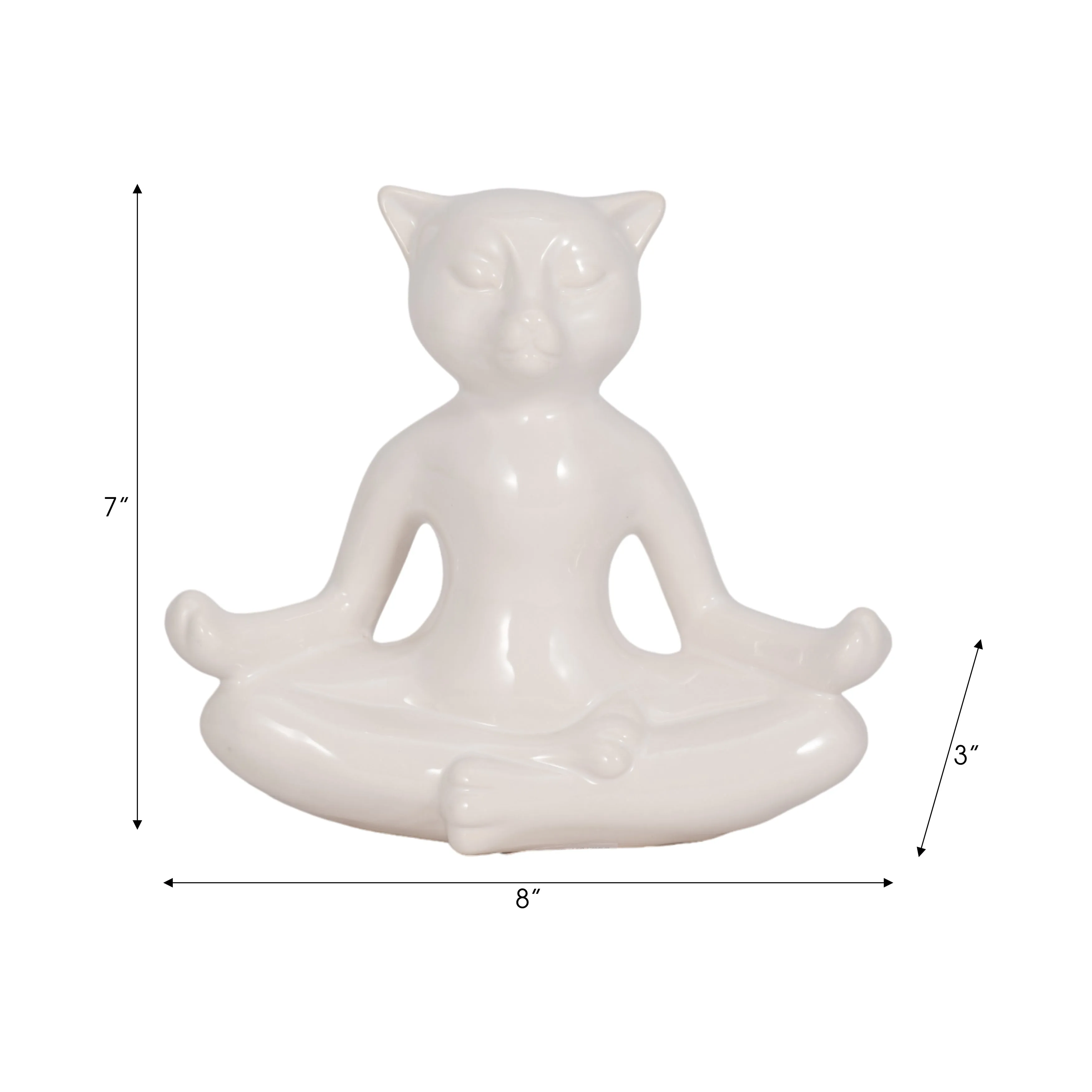 CERAMIC 7" YOGA CAT, WHITE