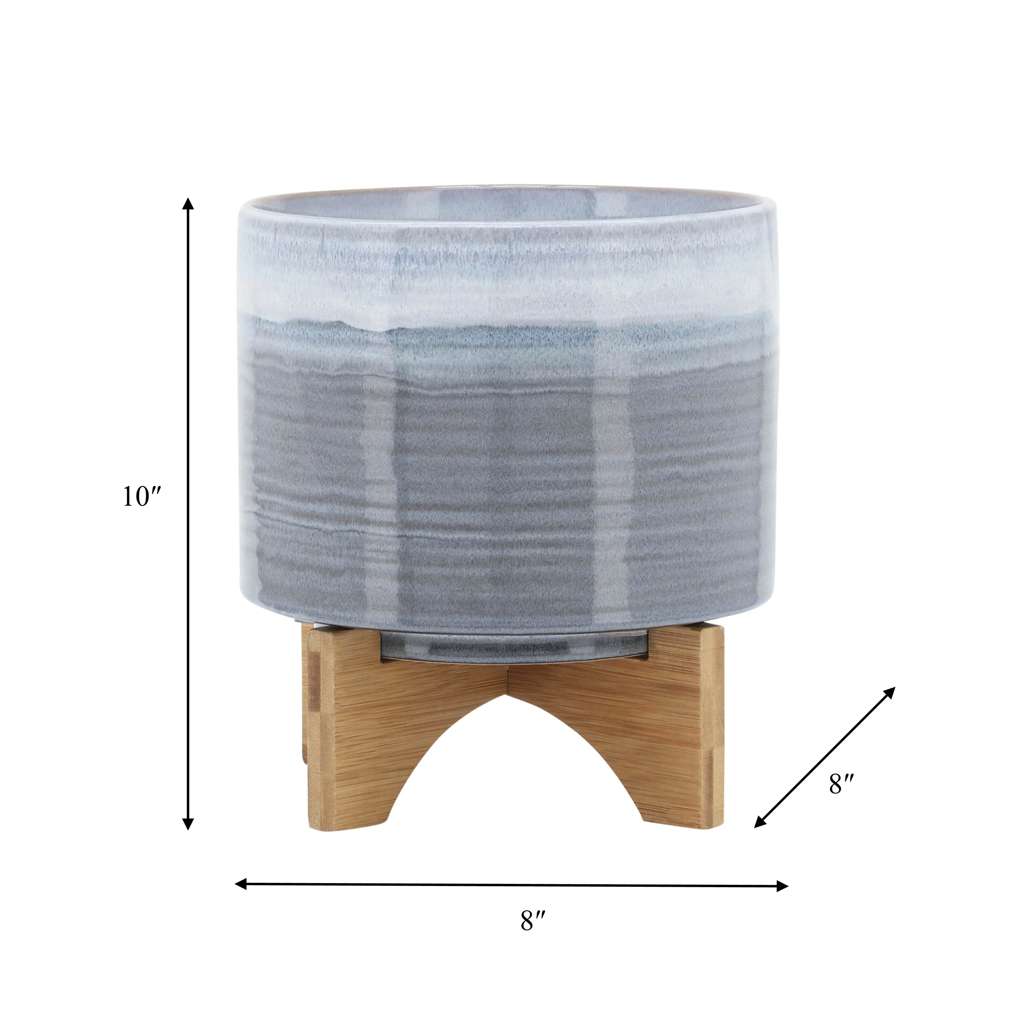 CERAMIC 8" PLANTER ON STAND, BLUE FADE