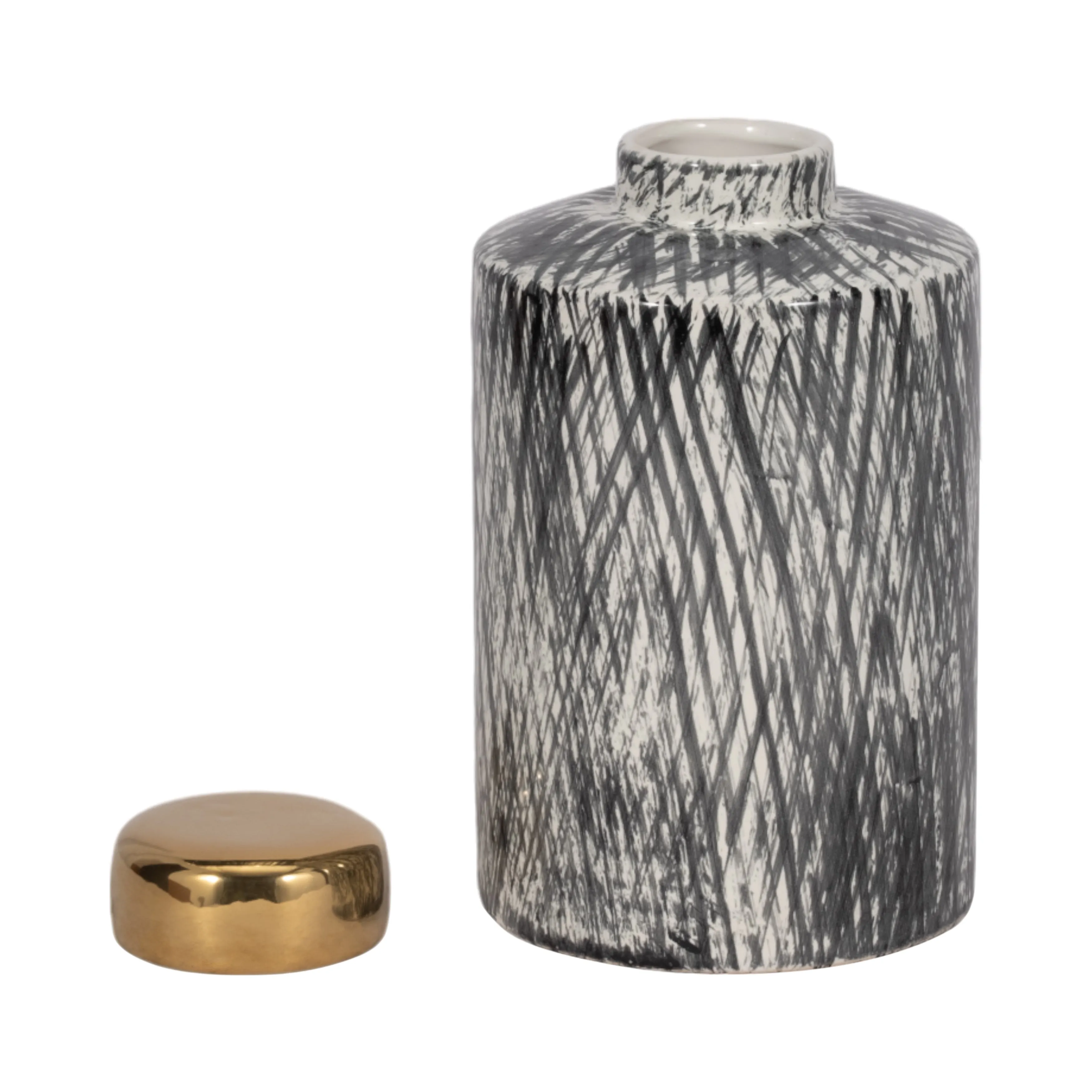 CERAMIC 9.5" GINGER JAR, BLACK/WHITE