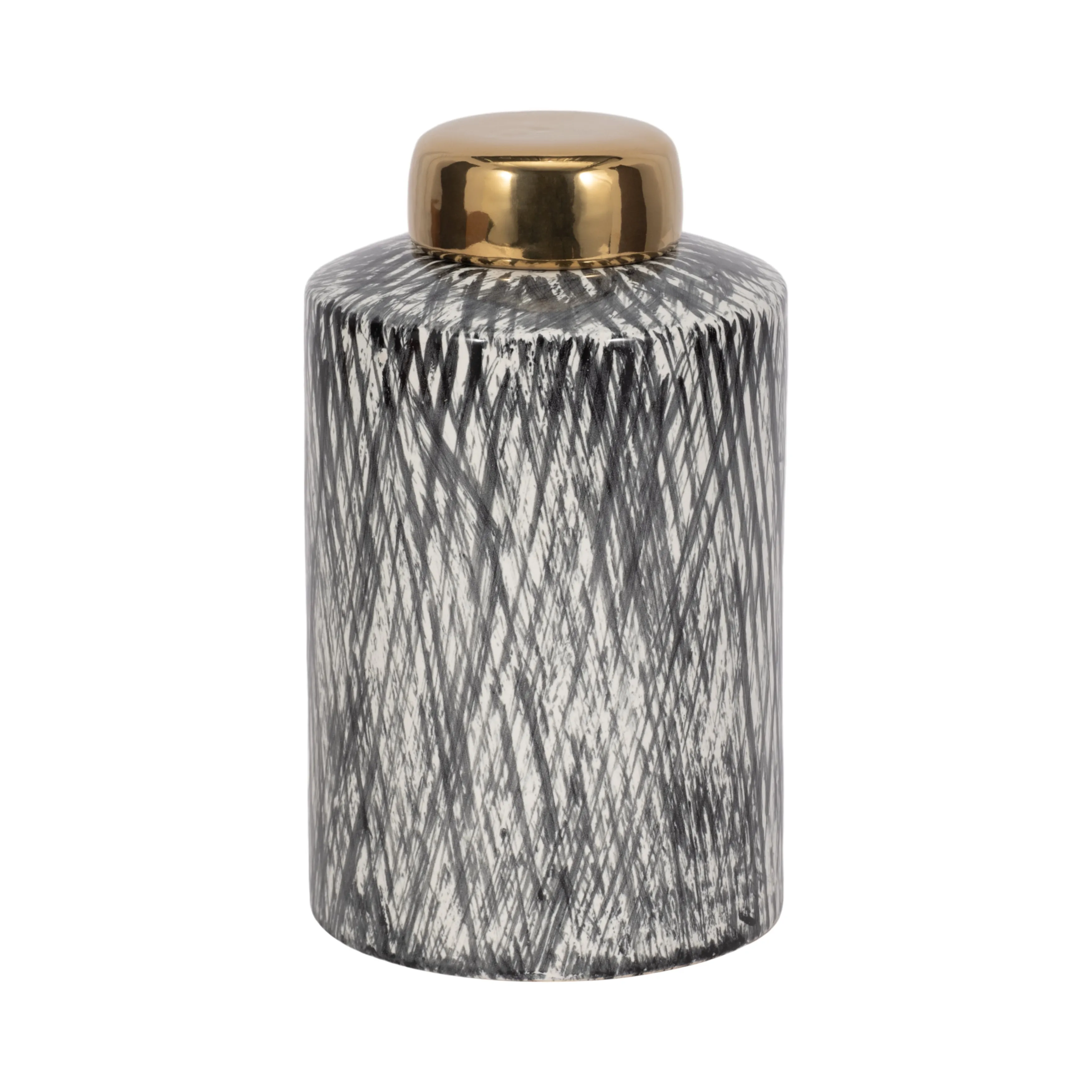 CERAMIC 9.5" GINGER JAR, BLACK/WHITE
