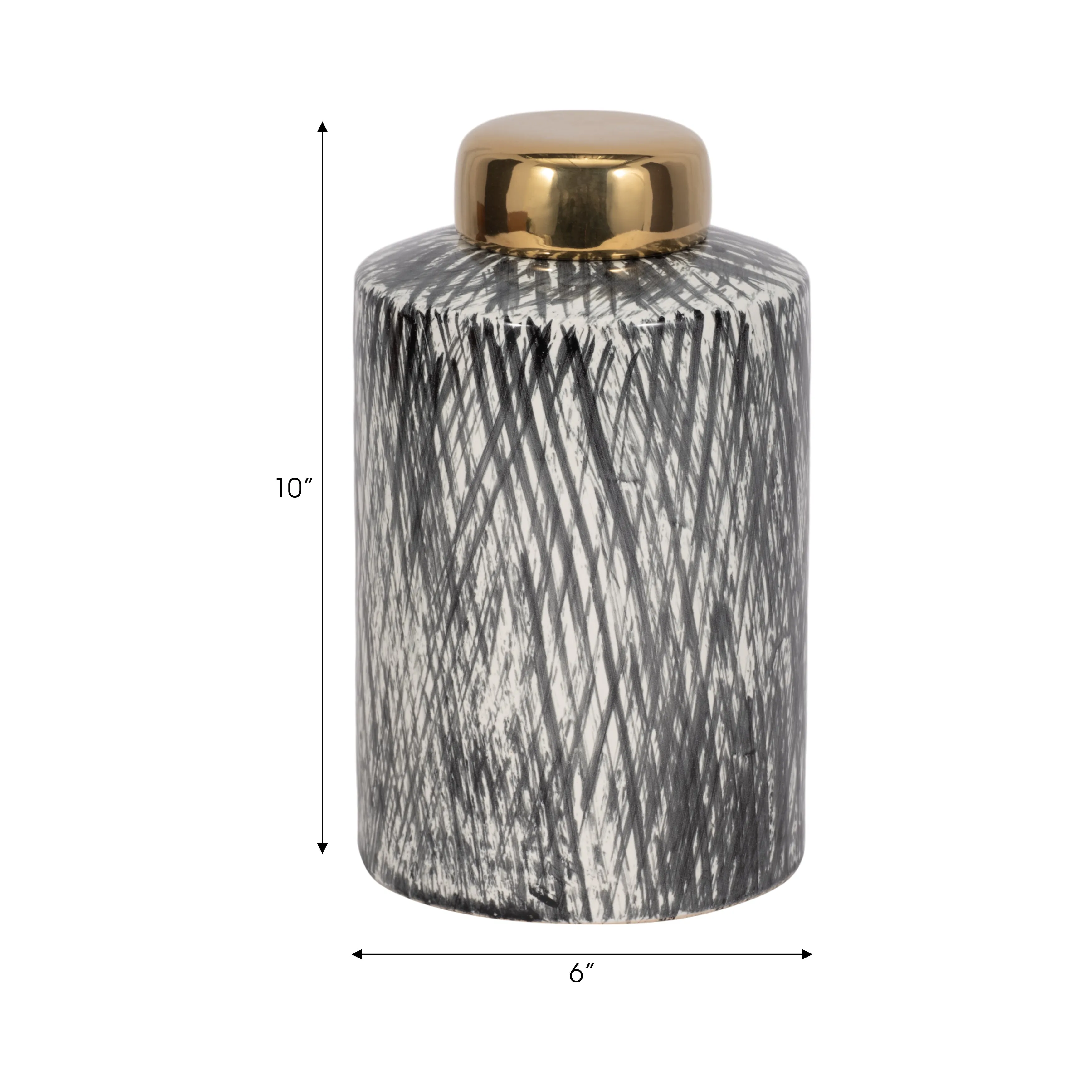CERAMIC 9.5" GINGER JAR, BLACK/WHITE
