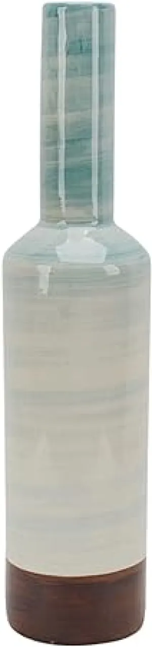 CERAMIC GOURD VASE 17"H, WHITE/BLUE