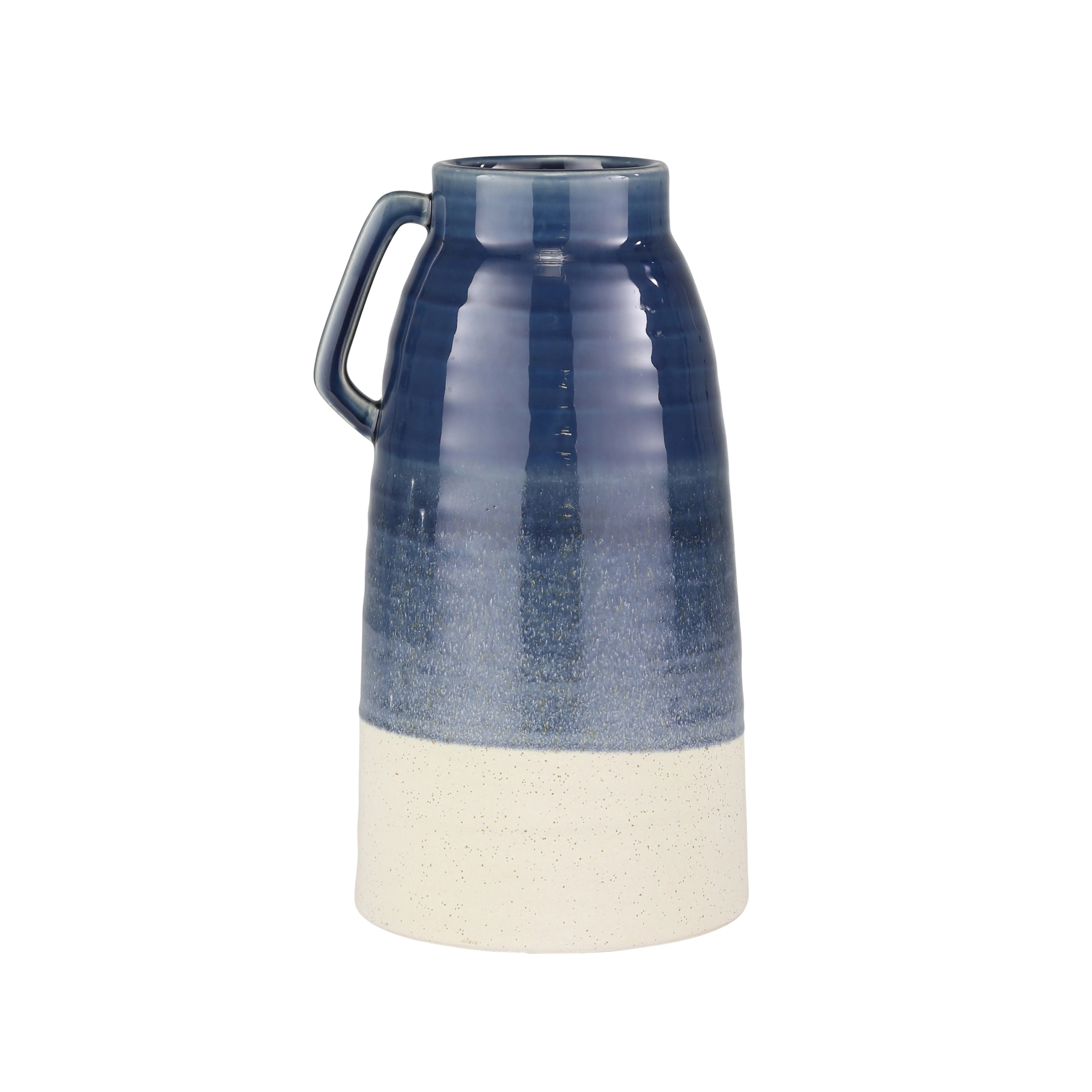 CERAMIC HANDLED VASE, 13" NAVY