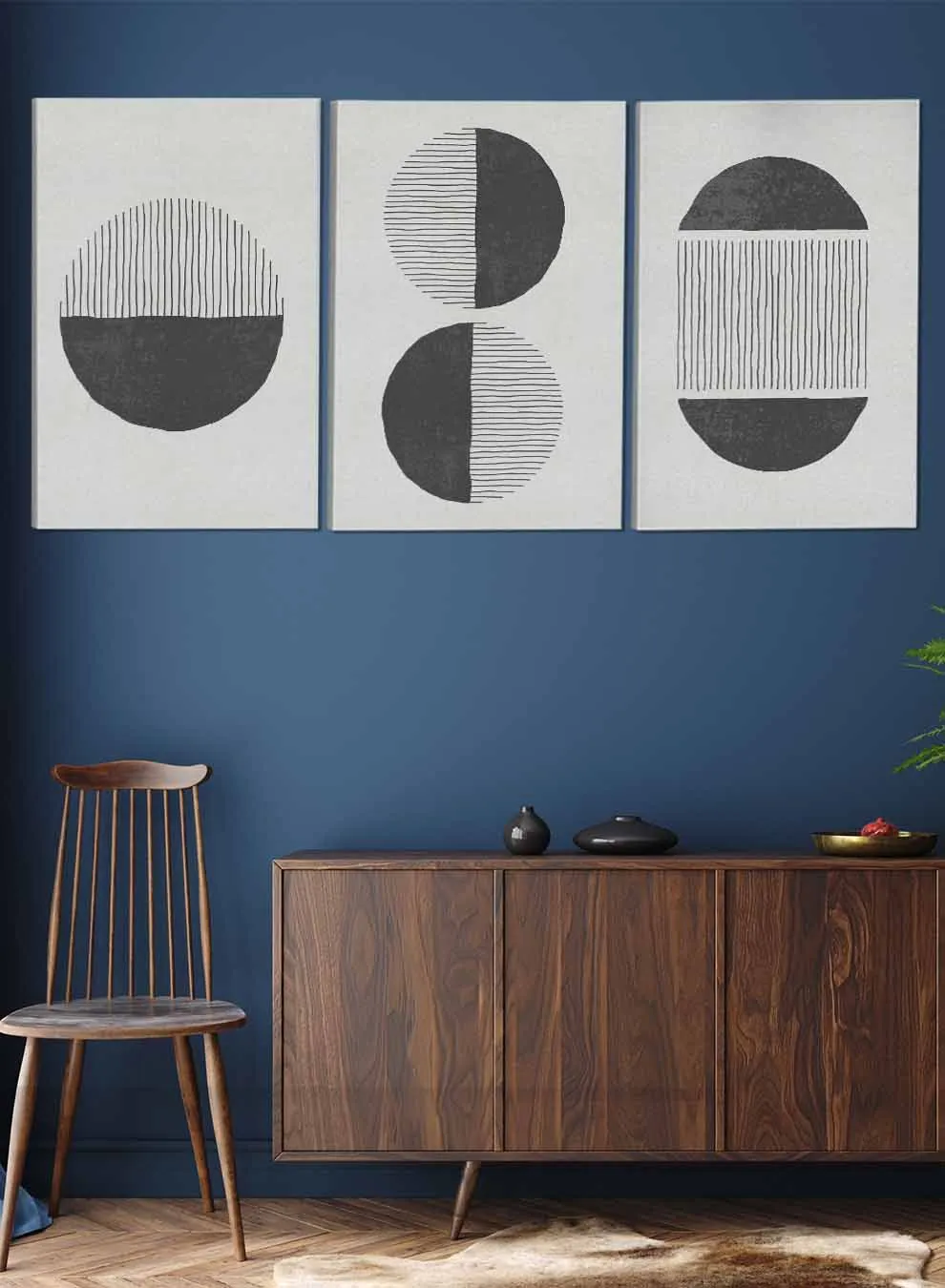Circles Lines Abstract Paintings(set of 3)